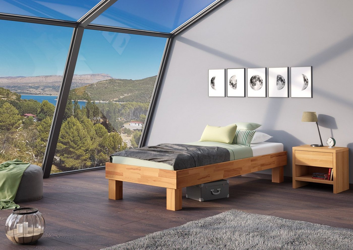 ERST-HOLZ Bett Einzelbett Futonbett Bettrahmen Buche massiv 100x200, Bucheg günstig online kaufen