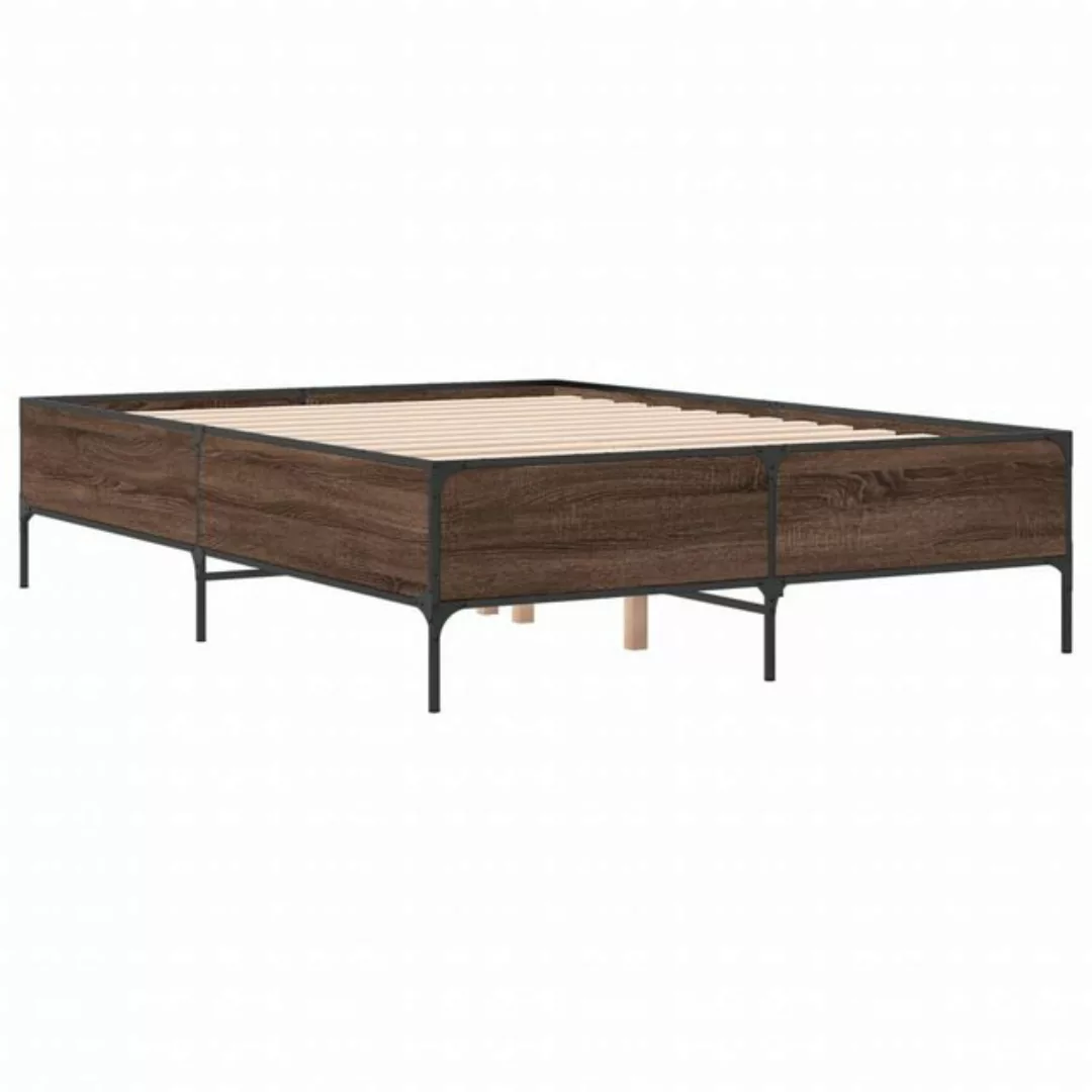 vidaXL Bett Bettgestell Braun Eichen-Optik 140x190 cm Holzwerkstoff Metall günstig online kaufen