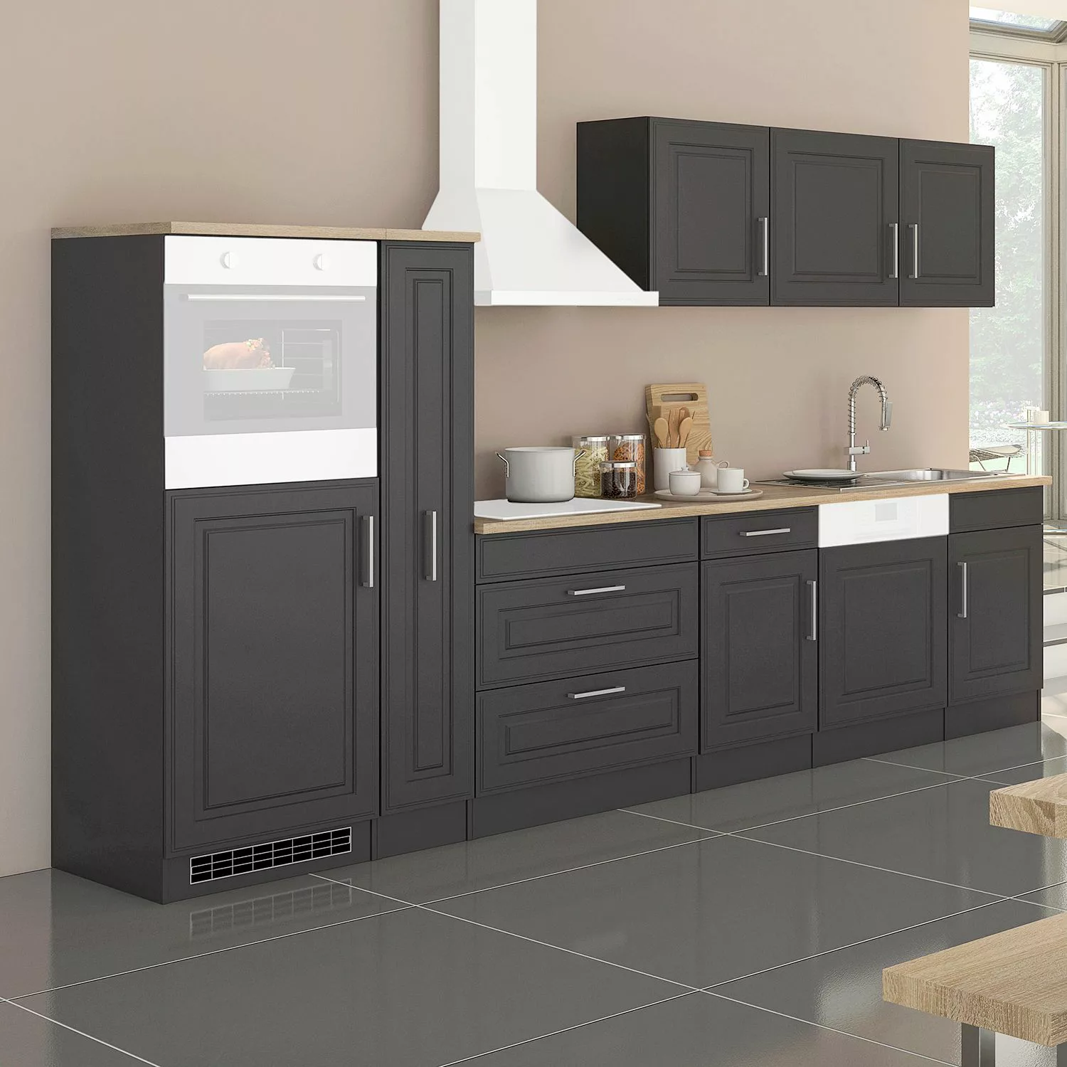 Held Möbel Küchenzeile Rom 330 cm Landhaus Grau Matt ohne E-Geräte günstig online kaufen