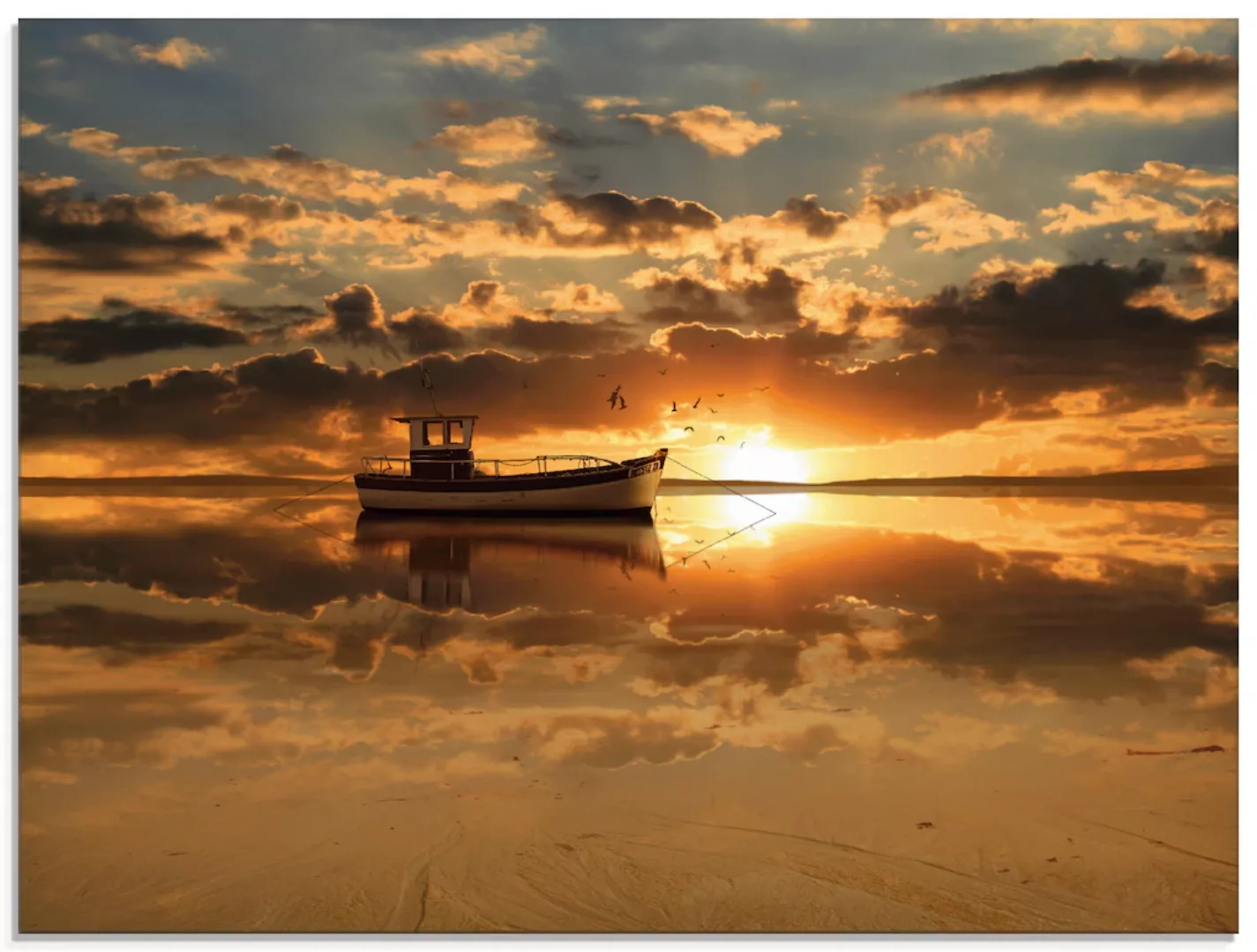 Artland Glasbild "Das Fischerboot im Sonnenuntergang", Boote & Schiffe, (1 günstig online kaufen