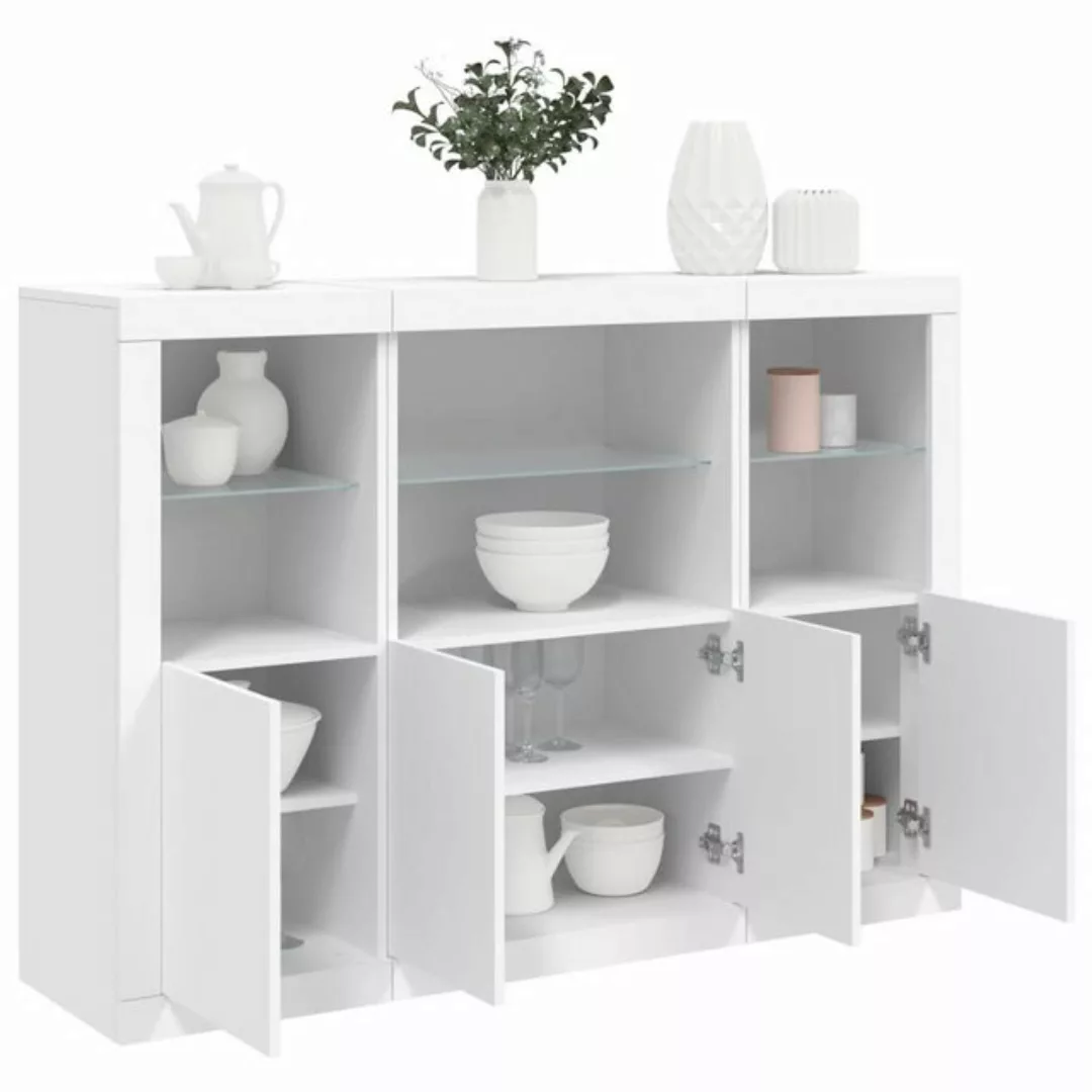 vidaXL Vitrine Sideboards mit LED-Leuchten 3 Stk Weiß Spanplatte Glas Vitri günstig online kaufen