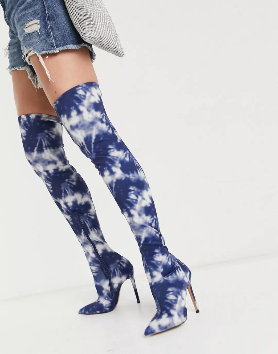 ASOS DESIGN – Kendra – Oberschenkelhohe Stiefel mit Stilettoabsatz mit blau günstig online kaufen