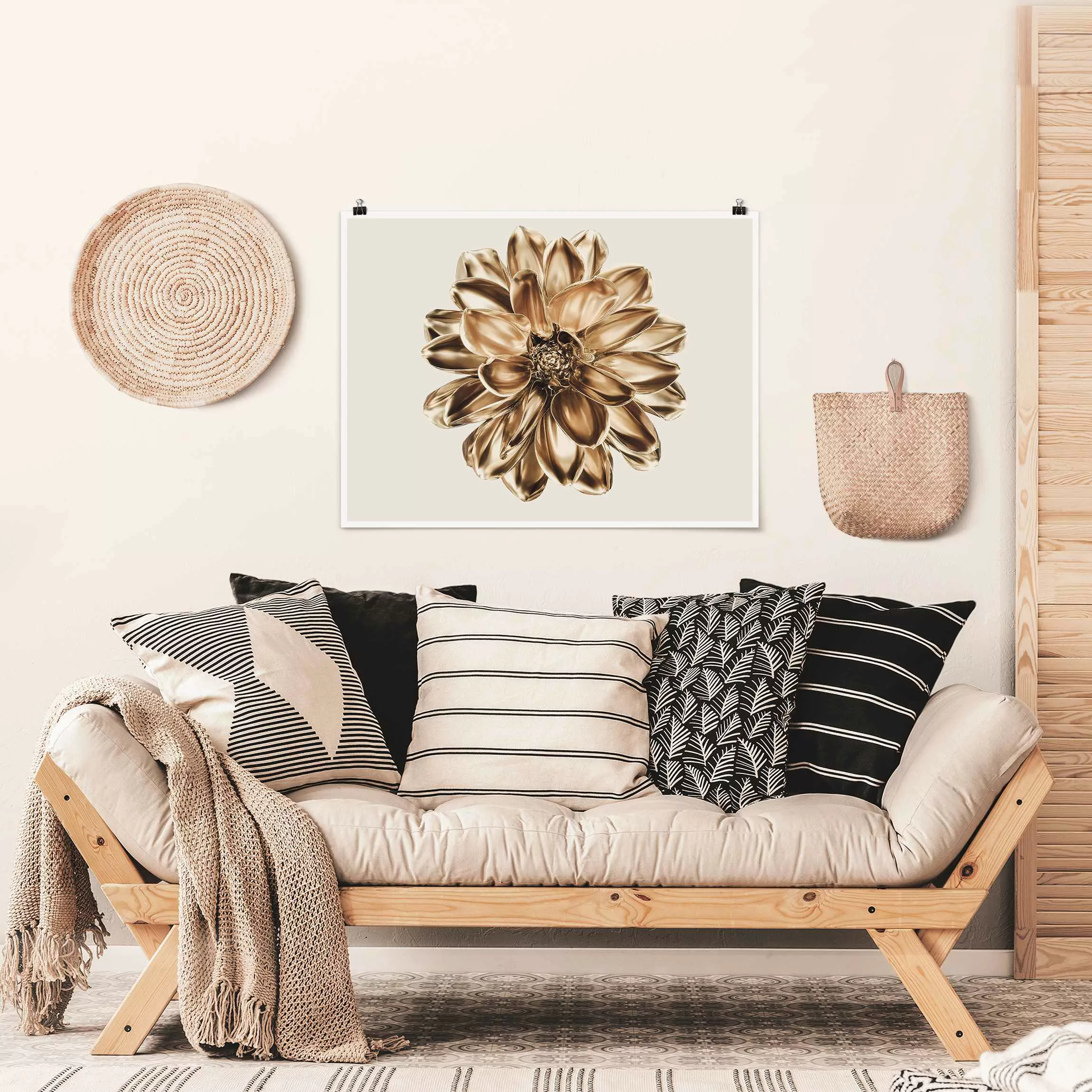 Poster Fotografie Dahlie Blume Gold Metallic günstig online kaufen