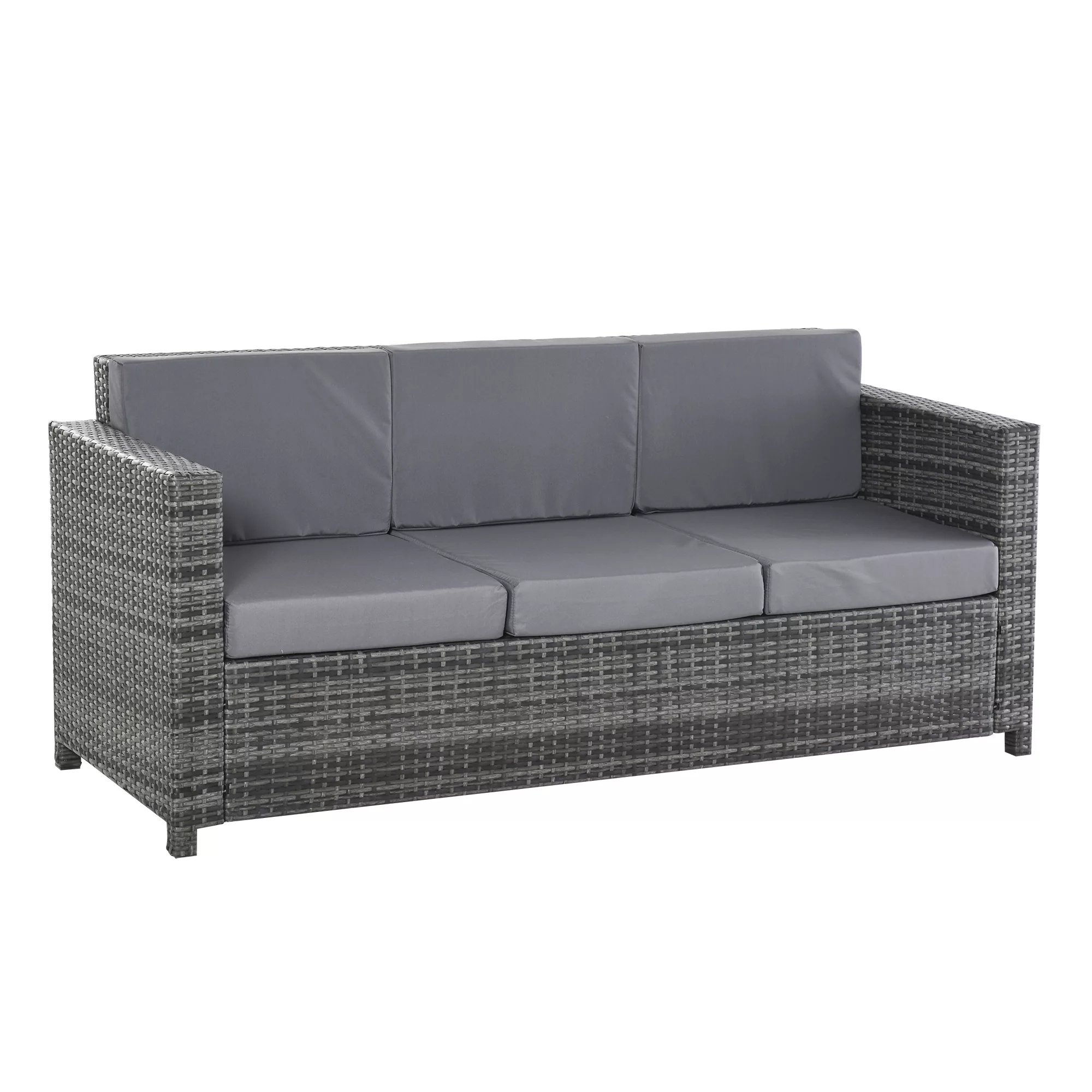 Outsunny Poly-Rattan Garten Loungesofa 3-Sitzer mit Kissen, grau, Metall & günstig online kaufen