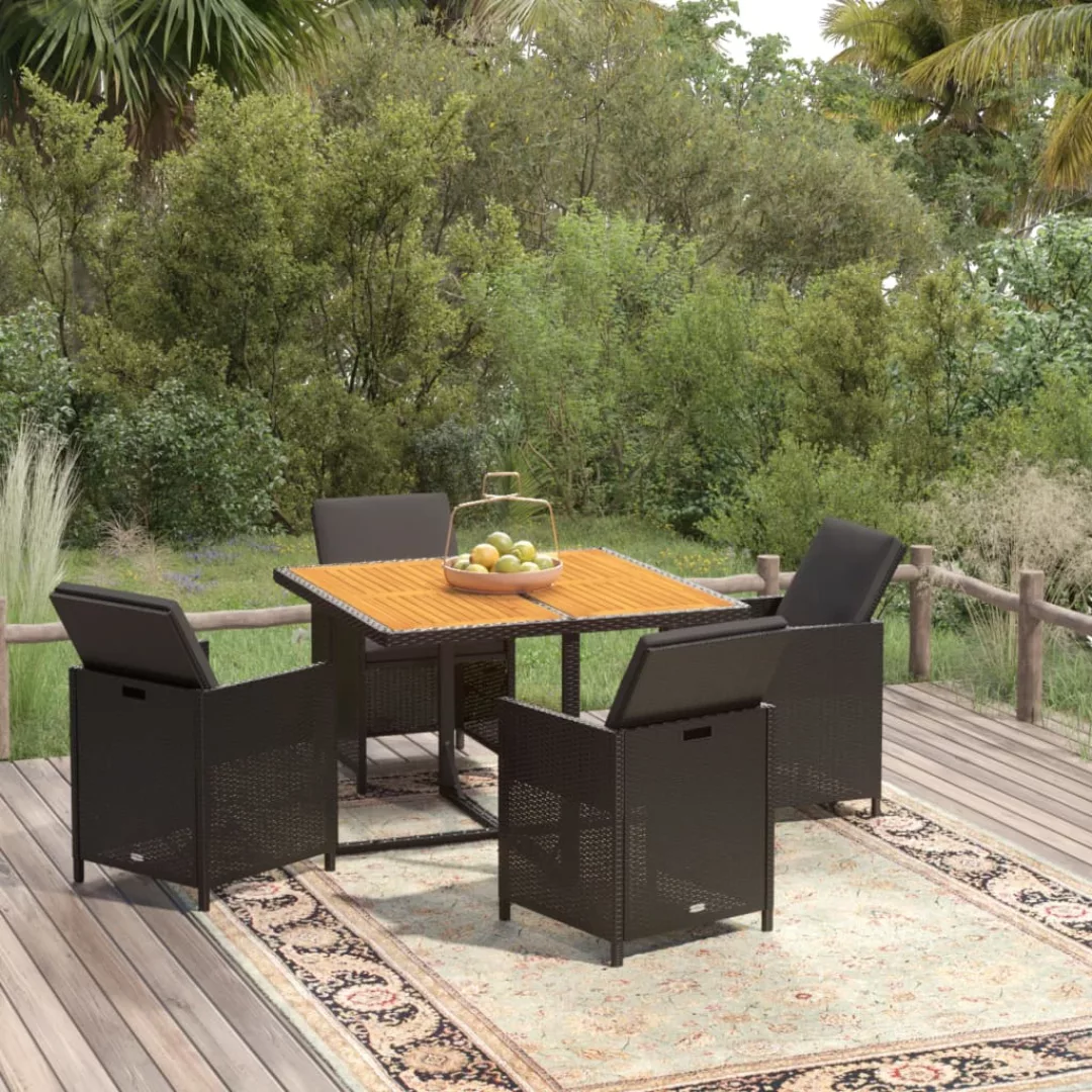 Vidaxl 5-tlg. Garten-essgruppe Mit Kissen Poly Rattan Schwarz günstig online kaufen