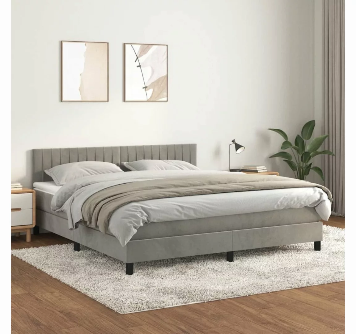 furnicato Bett Boxspringbett mit Matratze Hellgrau 160x200 cm Samt günstig online kaufen