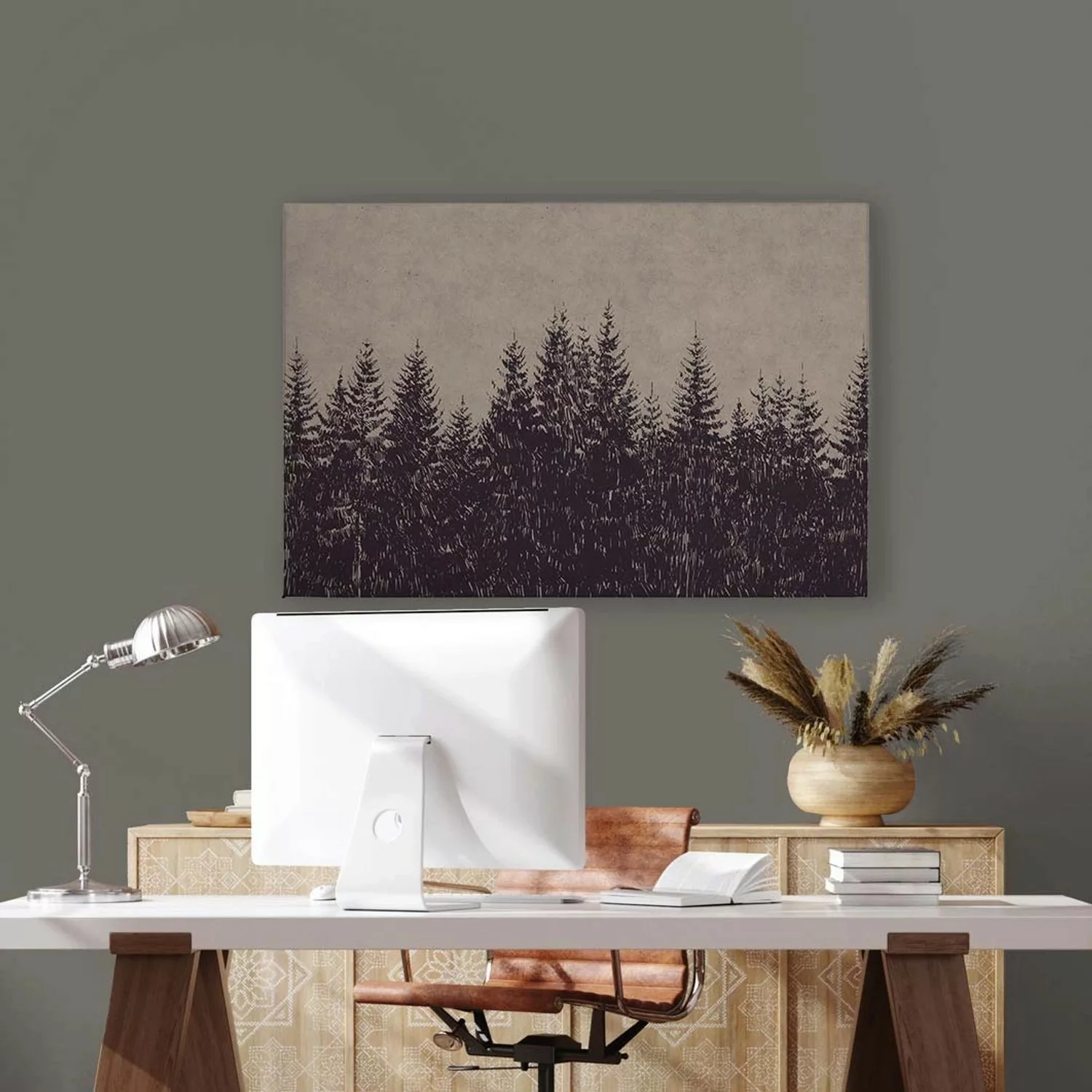 Bricoflor Bild Tannenwald Grau Schwarz Leinwandbild Mit Wald Motiv Für Küch günstig online kaufen