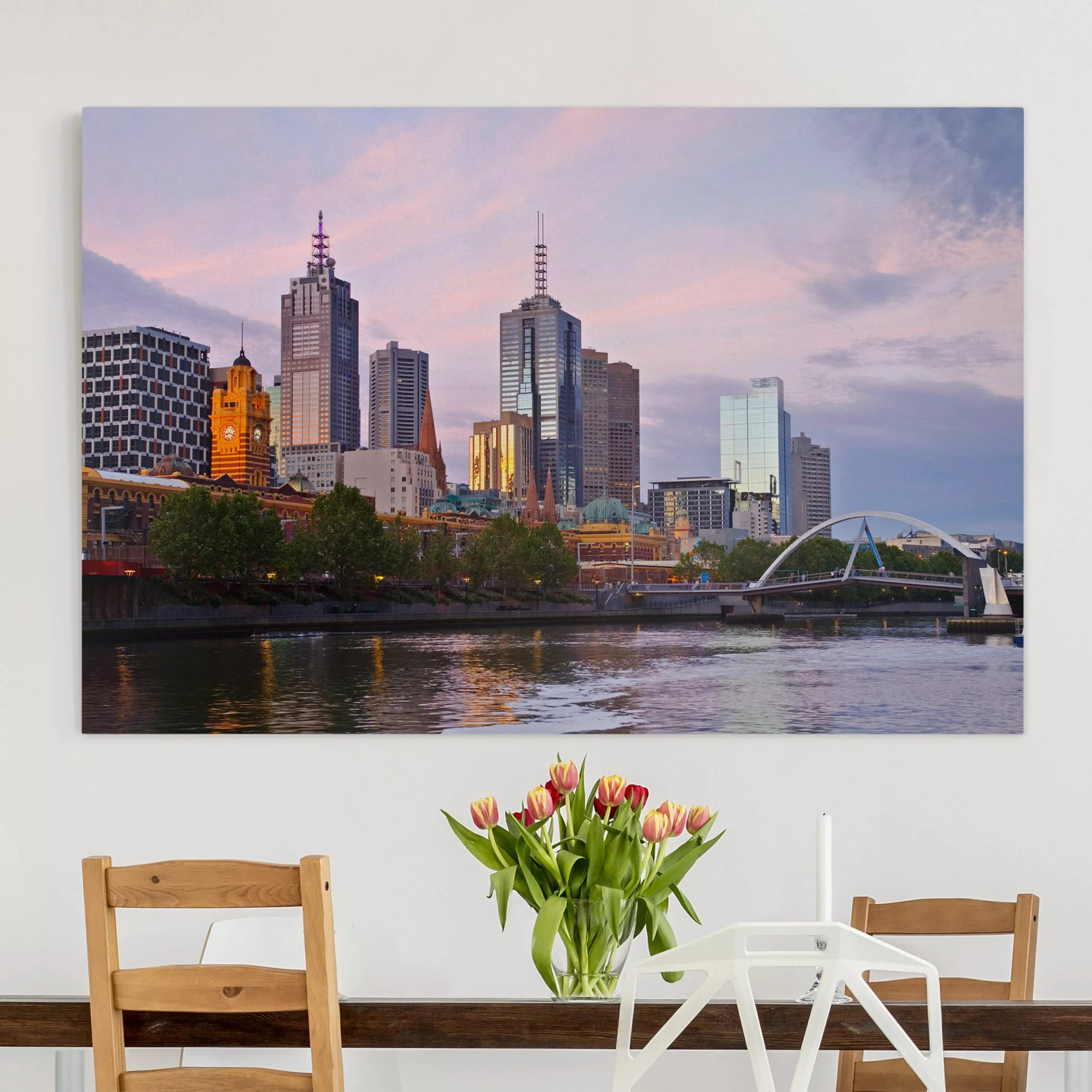 Leinwandbild Architektur & Skyline - Querformat Melbourne im Sonnnenunterga günstig online kaufen