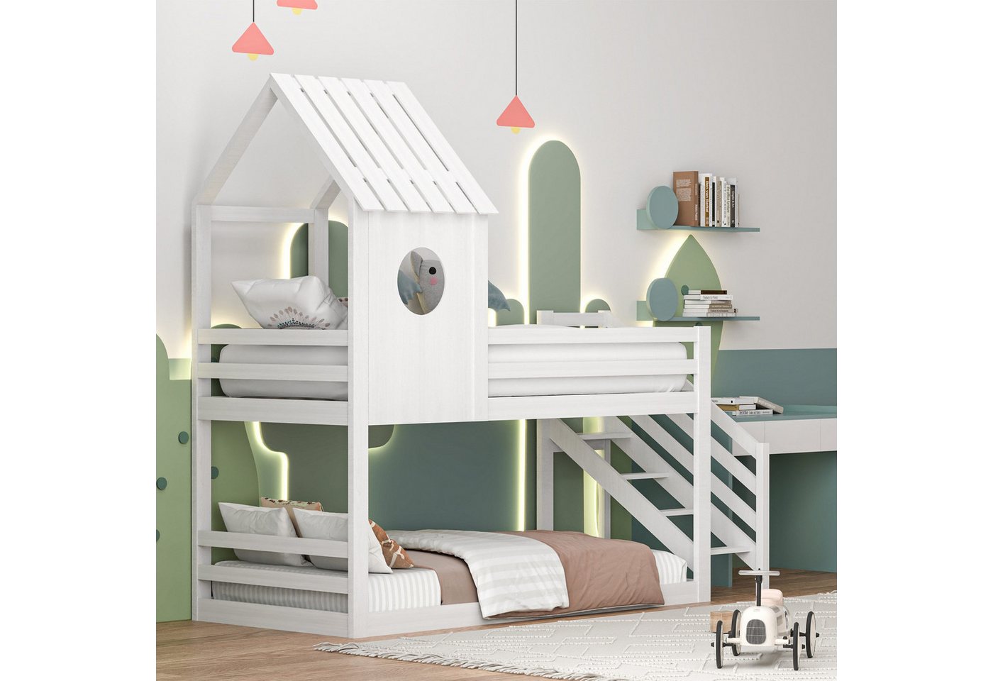 FUROKOY Etagenbett Doppelbett, Kinderbett in Hausform, (90 x 200 cm,ohne Ma günstig online kaufen