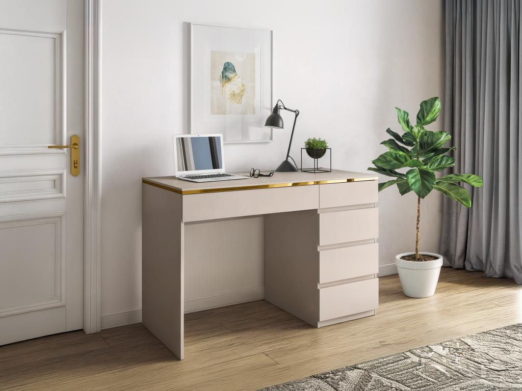 Schreibtisch - 5 Schubladen - Beige & Goldfarben - VUKIA von Pascal Morabit günstig online kaufen