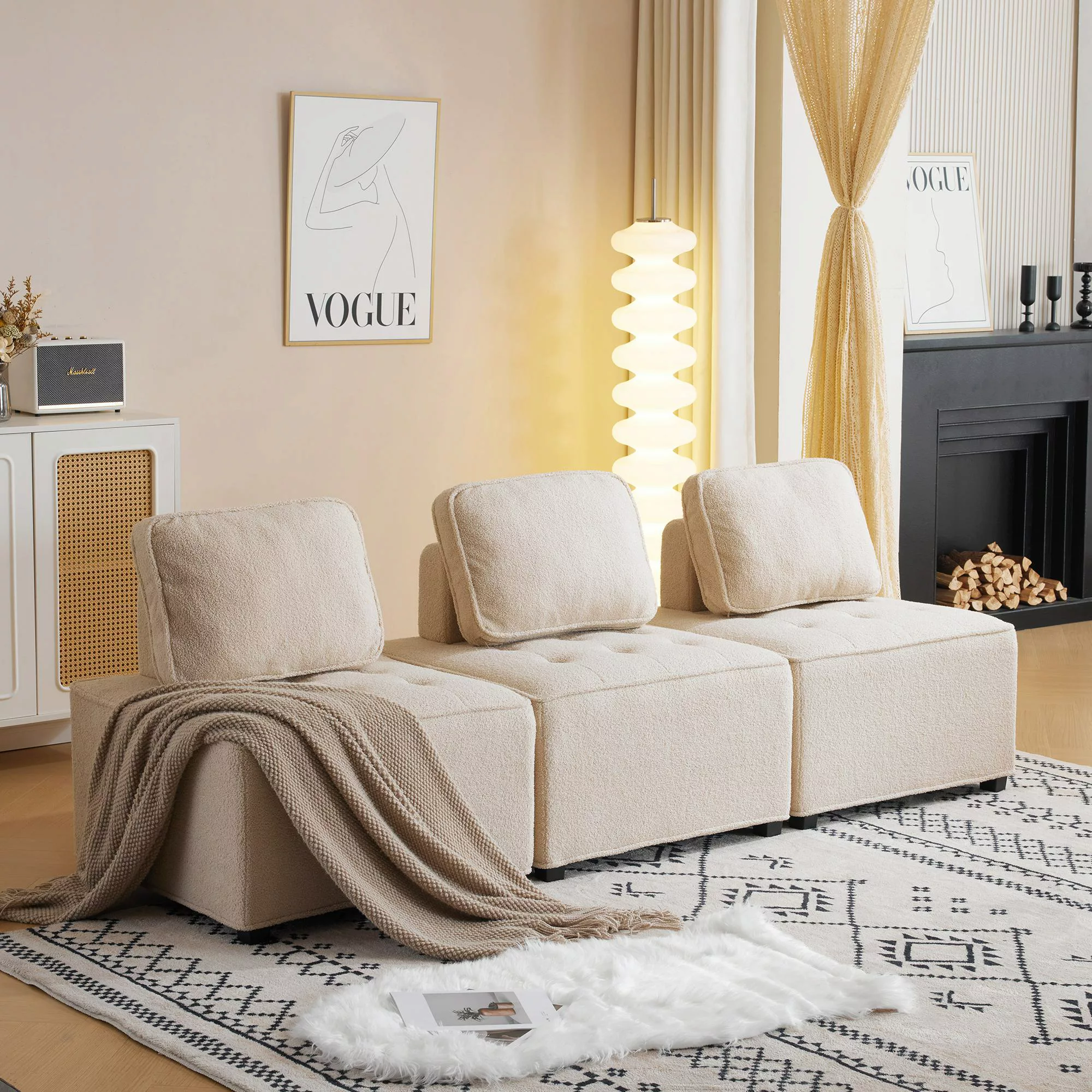 Modulares Ecksofa für das Wohnzimmer aus Teddy-Samtstoff, flexible Kombinat günstig online kaufen