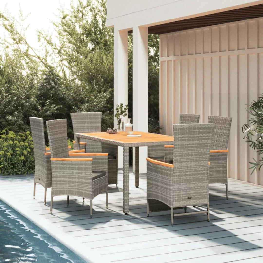 Vidaxl 7-tlg. Garten-essgruppe Mit Kissen Grau Poly Rattan günstig online kaufen