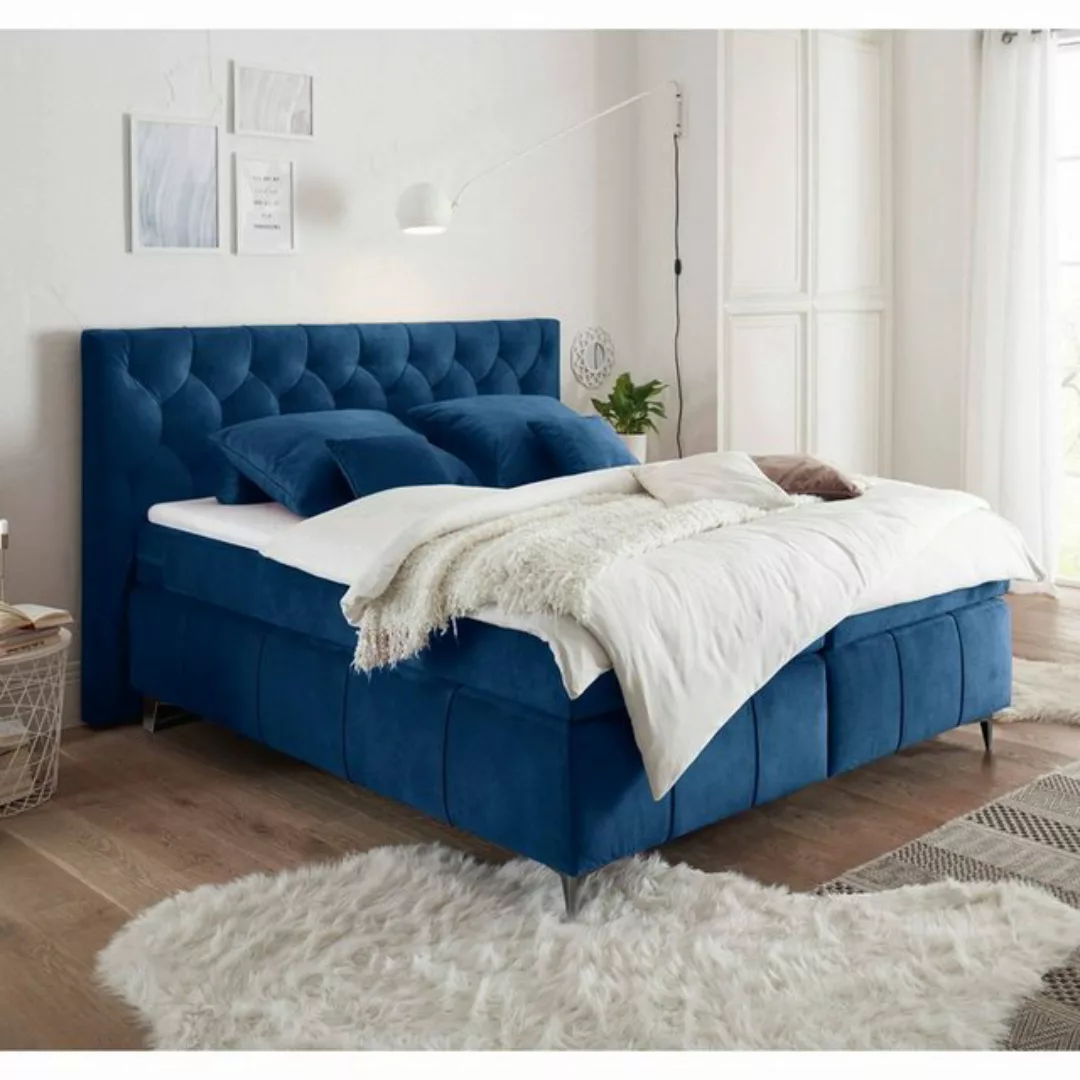 Boxspringbett 180x200 cm PETARE-09 in der modernen Farbe Mondschein Blau un günstig online kaufen