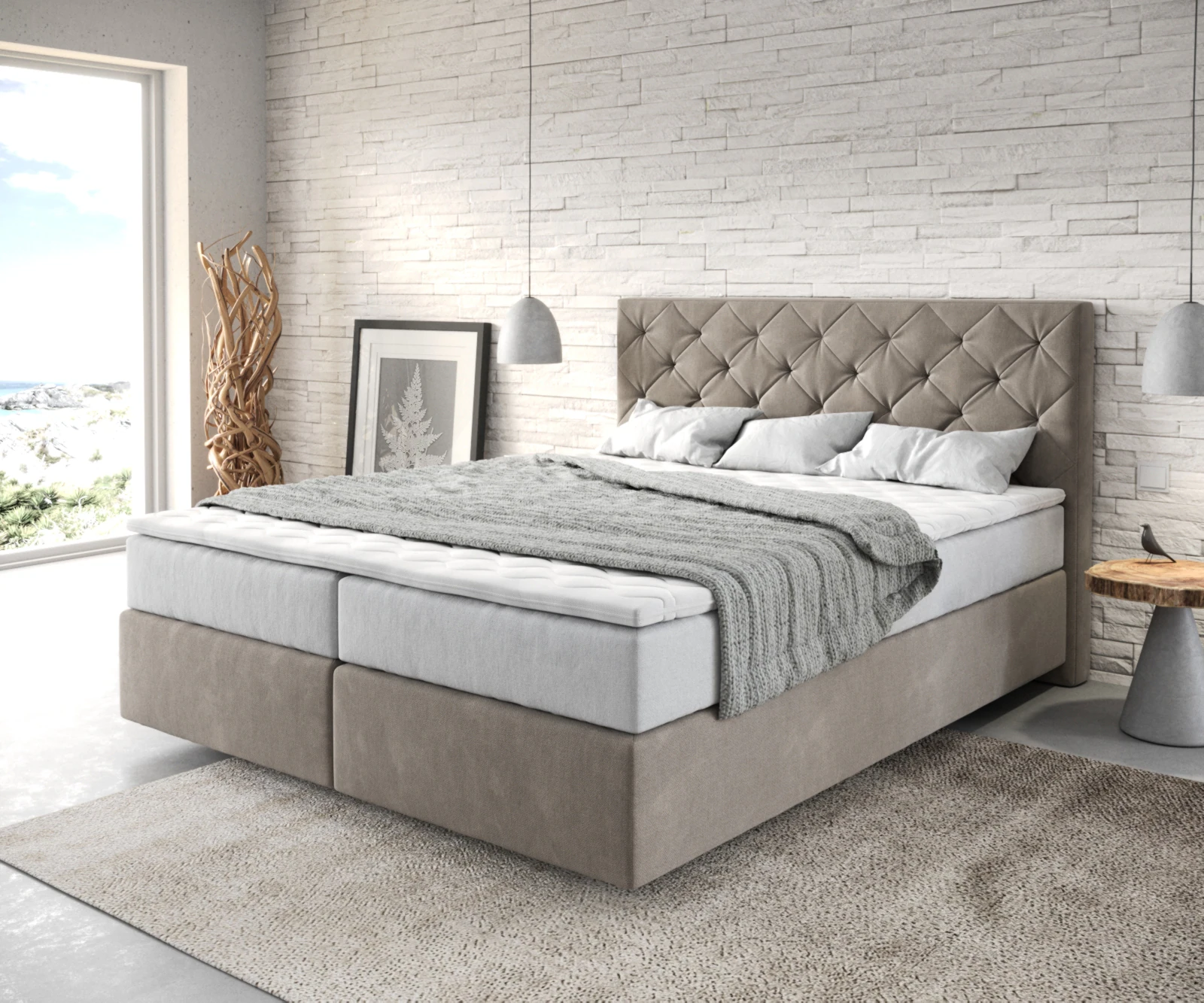 Boxspringbett Dream-Great 160x200 cm Mikrofaser Beige mit TFK Matratze und günstig online kaufen