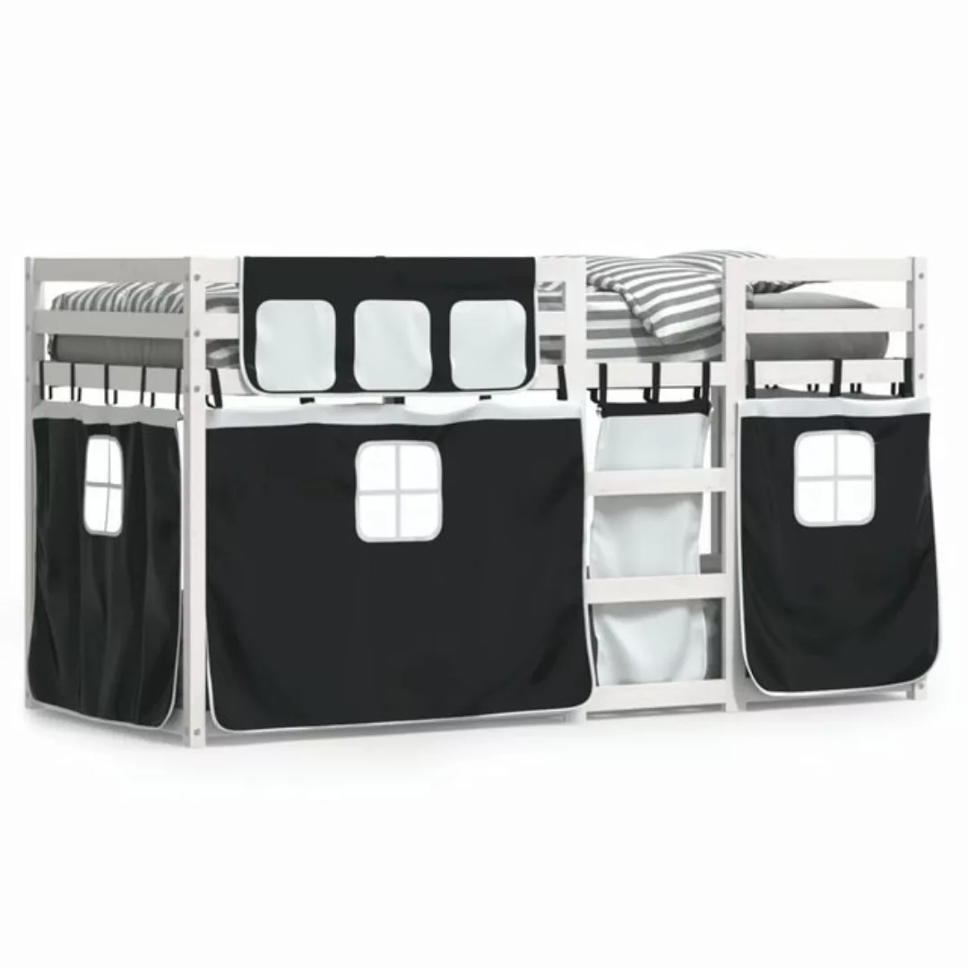 vidaXL Bett Etagenbett mit Vorhängen Weiß & Schwarz 90x190 cm Kiefernholz günstig online kaufen
