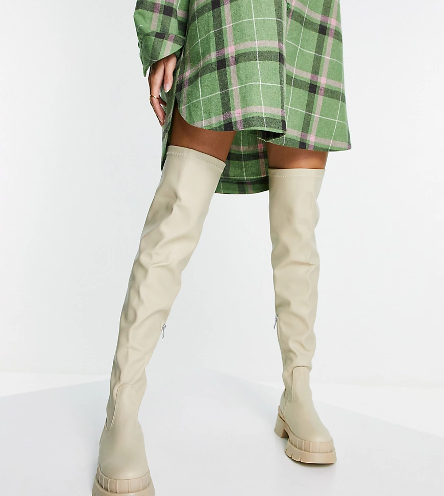 RAID Wide Fit – Rooshi – Overknee-Stiefel in Creme mit Stretchanteil-Neutra günstig online kaufen