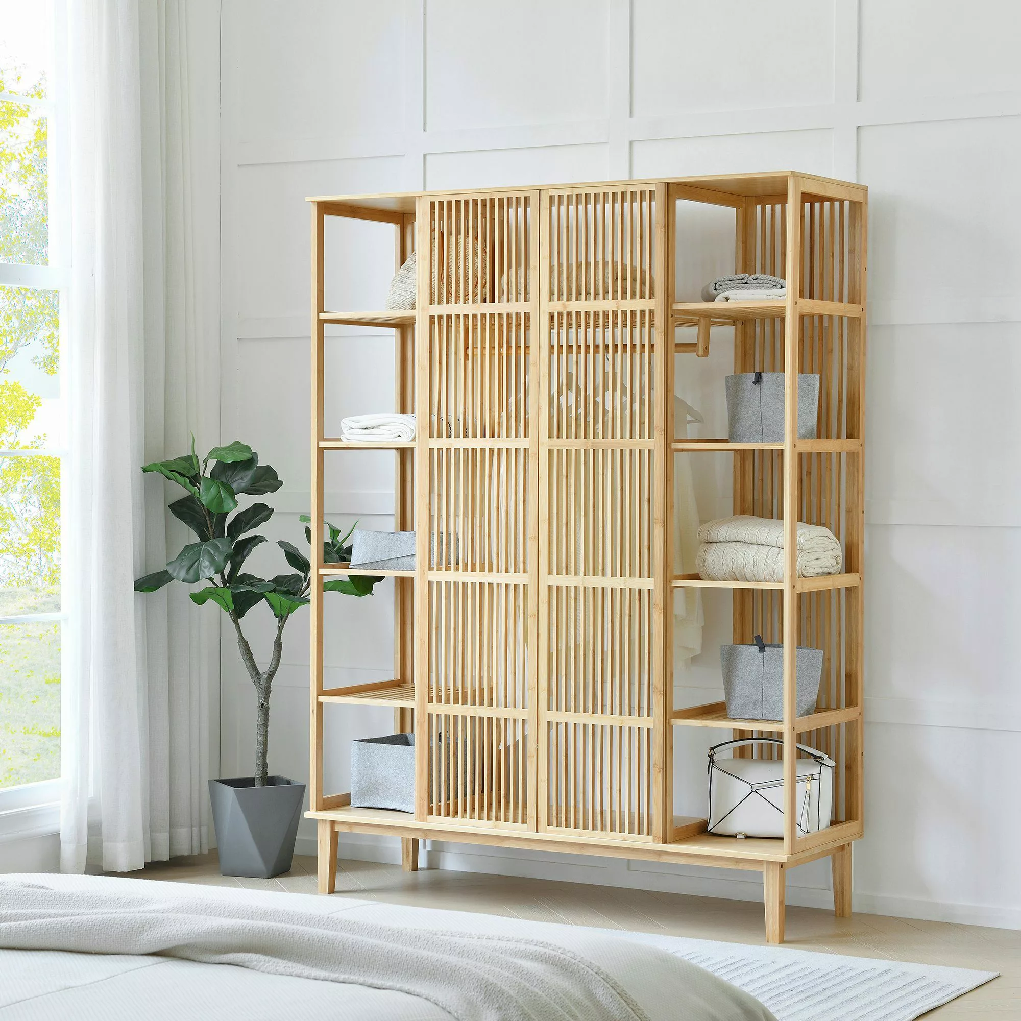 en.casa Kleiderschrank »Hudiksvall« mit 10 Staufächern, günstig online kaufen