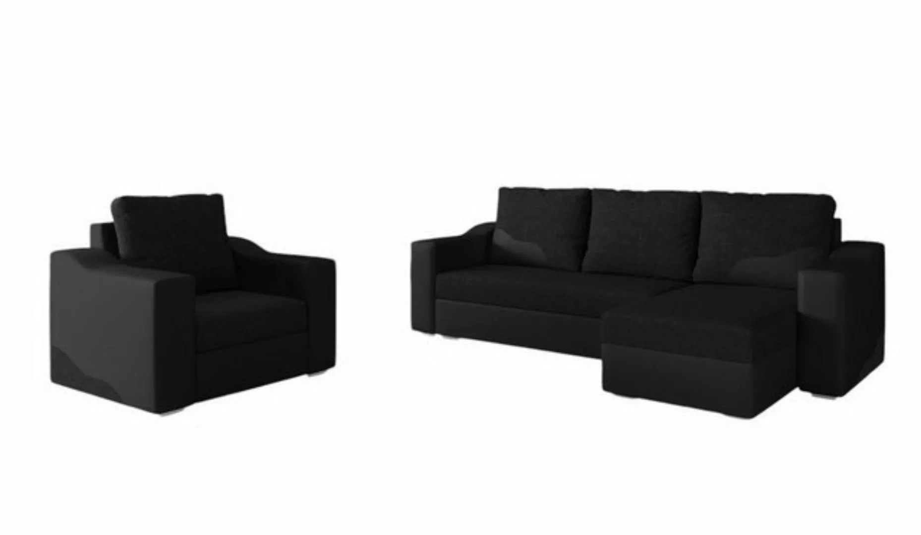 Fun Möbel Polstergarnitur Sofaset Ecksofa COLLIN mit Ottomane plus Sessel, günstig online kaufen