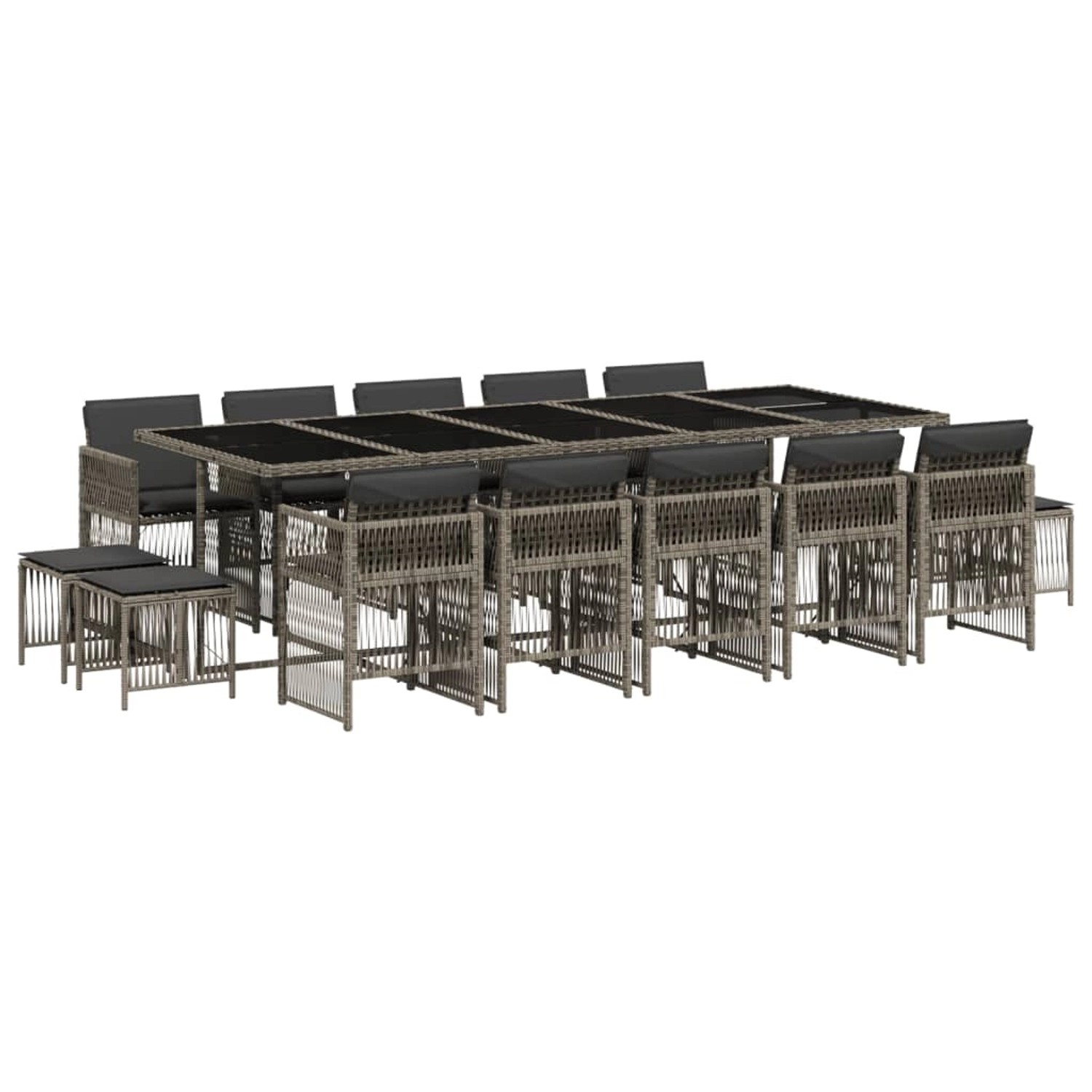 vidaXL 15-Tlg Garten-Essgruppe mit Kissen Grau Poly Rattan 3210992 günstig online kaufen