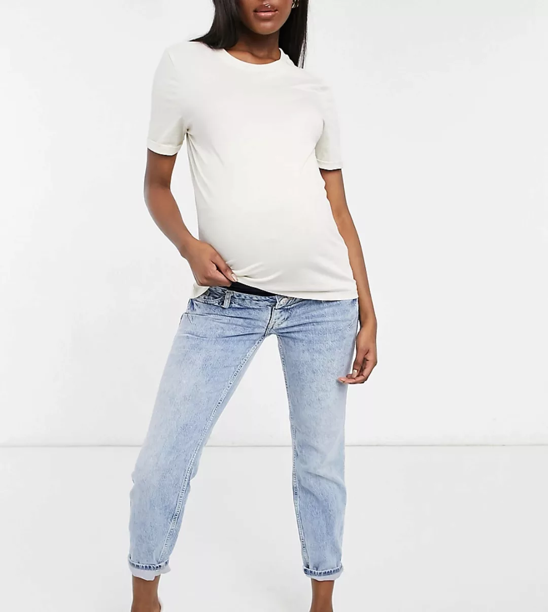 River Island Maternity – Bequeme Mom-Jeans mit Stretchbund über dem Babybau günstig online kaufen