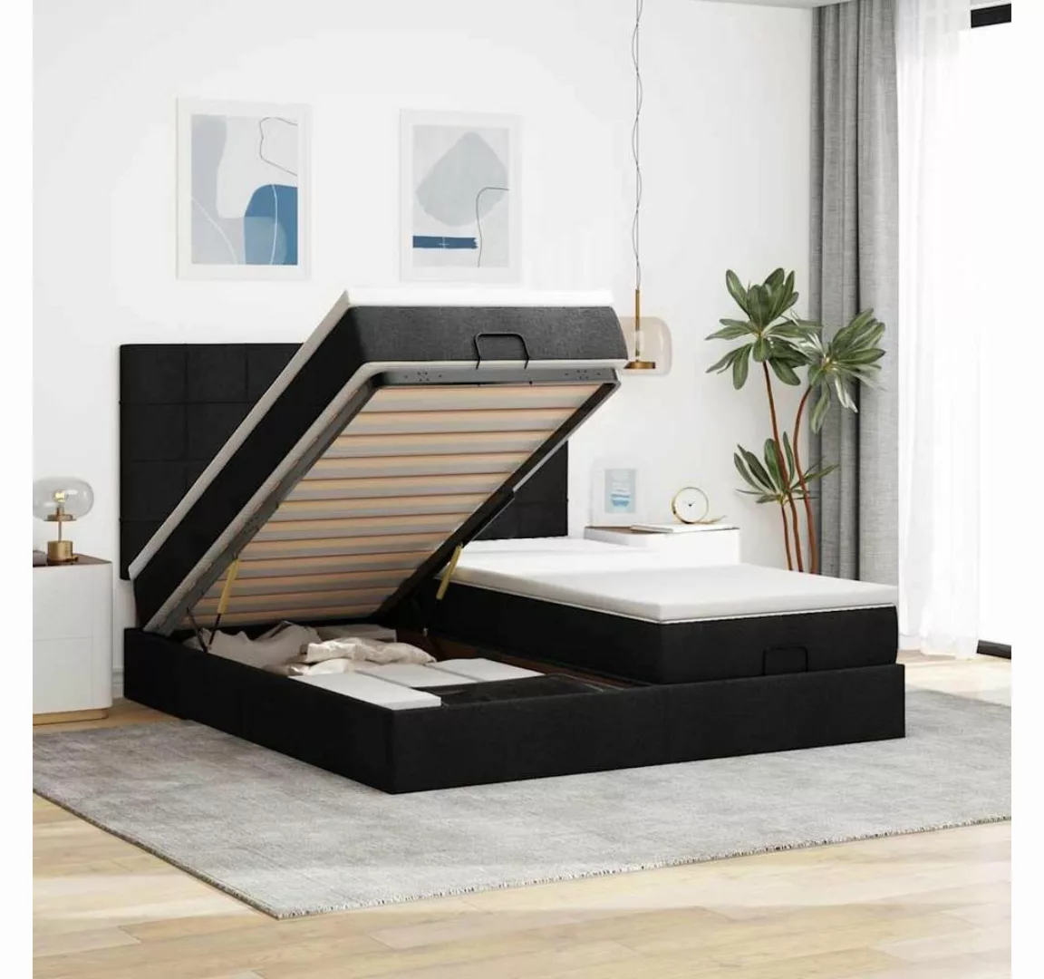 vidaXL Bett, Ottoman-Bett mit Matratzen & LEDs Schwarz 160x200 cm Stoff günstig online kaufen