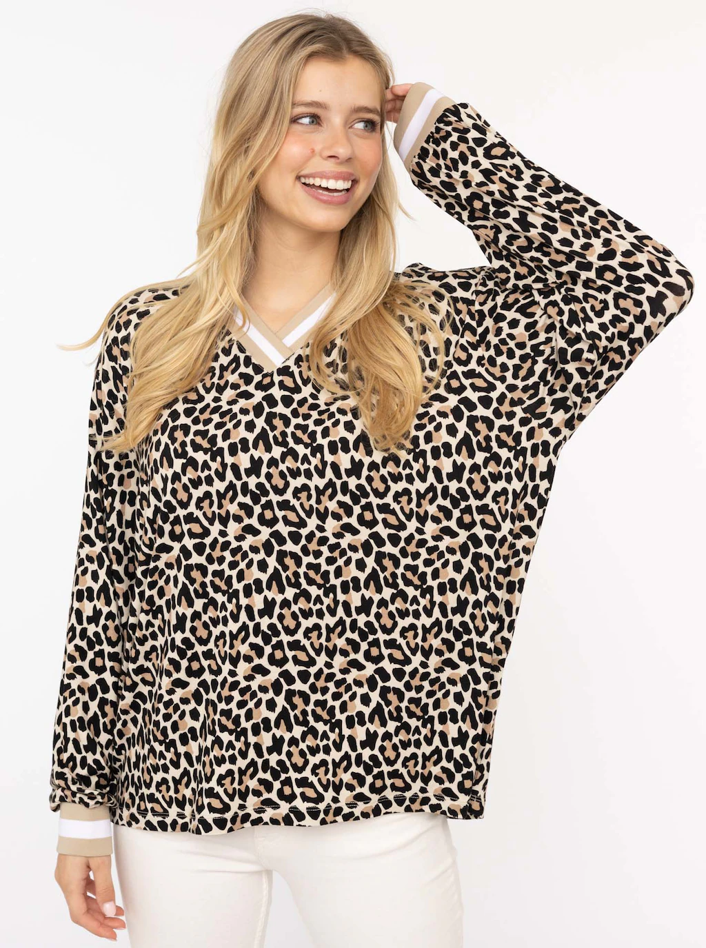 Zwillingsherz Blusenshirt ""Leo"", Trendige Leoshirt-Bluse mit V-Ausschnitt günstig online kaufen