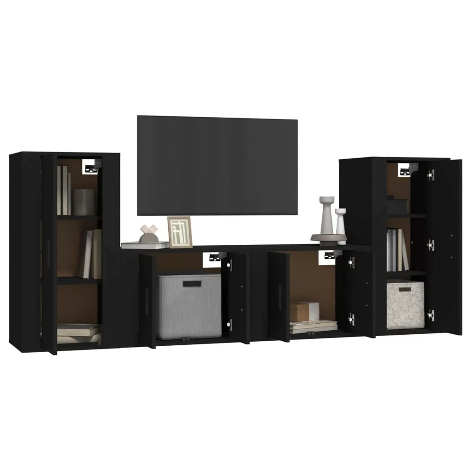 vidaXL TV-Schrank 4-tlg TV-Schrank-Set Schwarz Spanplatte TV-Lowboard Ferns günstig online kaufen