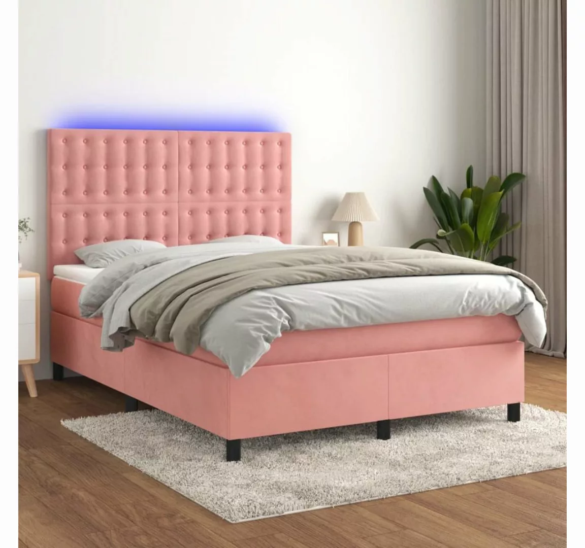 vidaXL Boxspringbett Boxspringbett mit Matratze & LED Samt (140 x 190 cm, R günstig online kaufen