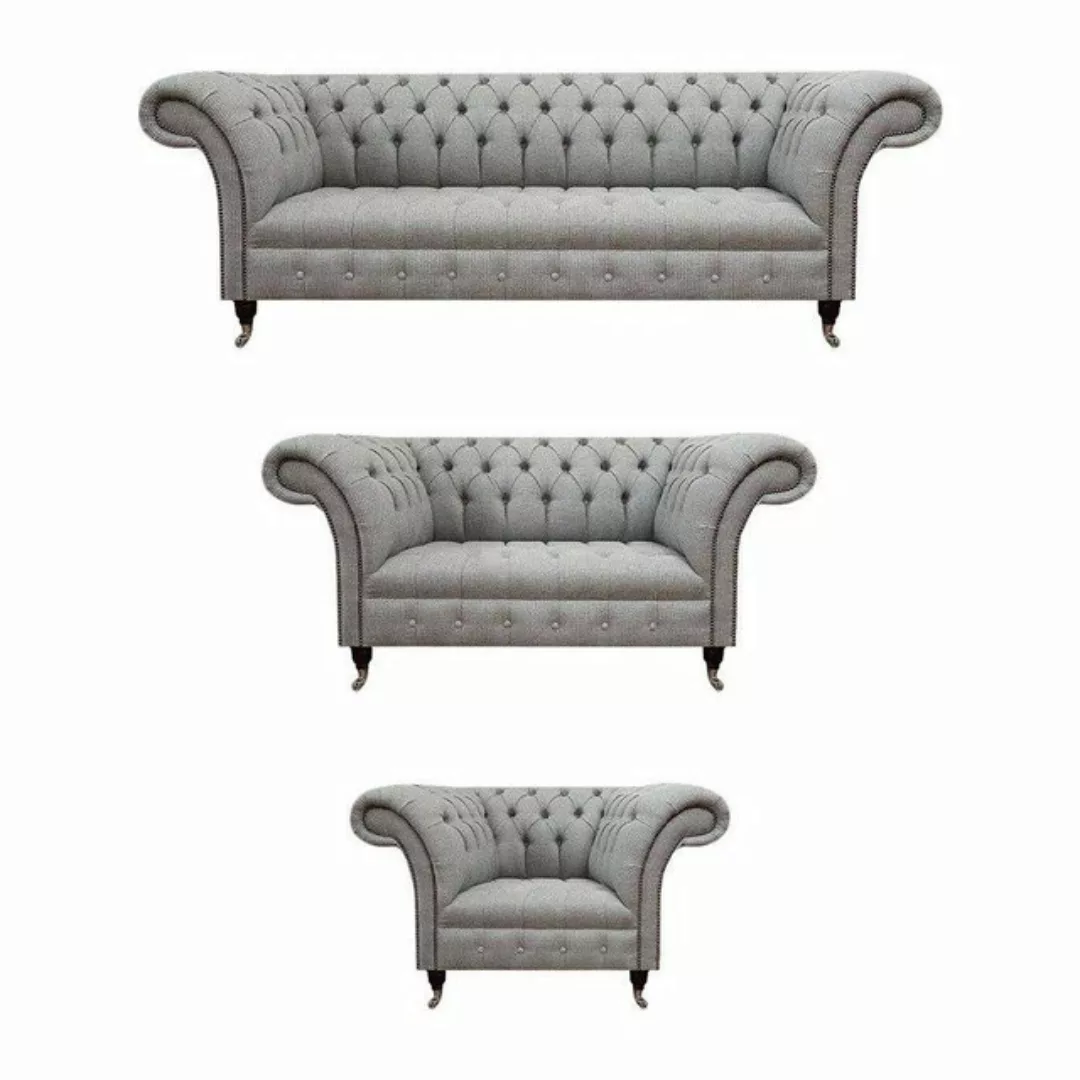 JVmoebel Chesterfield-Sofa Luxus Grau Sofagarnitue 3tlg Chesterfield Sofas günstig online kaufen