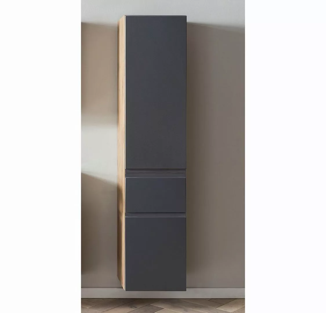 Lomadox Hochschrank VASTO-03-GREY Badezimmer 40cm in Wotan Eiche Nb. mit gr günstig online kaufen