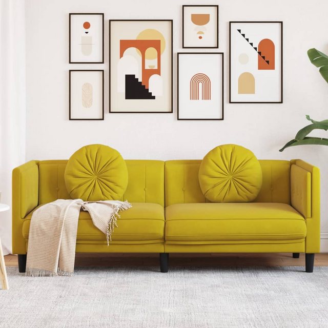 vidaXL Sofa Sofa mit Kissen 3-Sitzer Gelb Samt günstig online kaufen