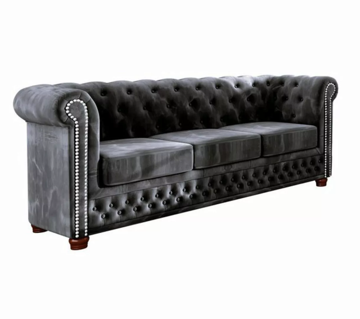 S-Style Möbel Chesterfield-Sofa Leeds 3-Sitzer aus Samt-Stoff mit Holzfüßen günstig online kaufen