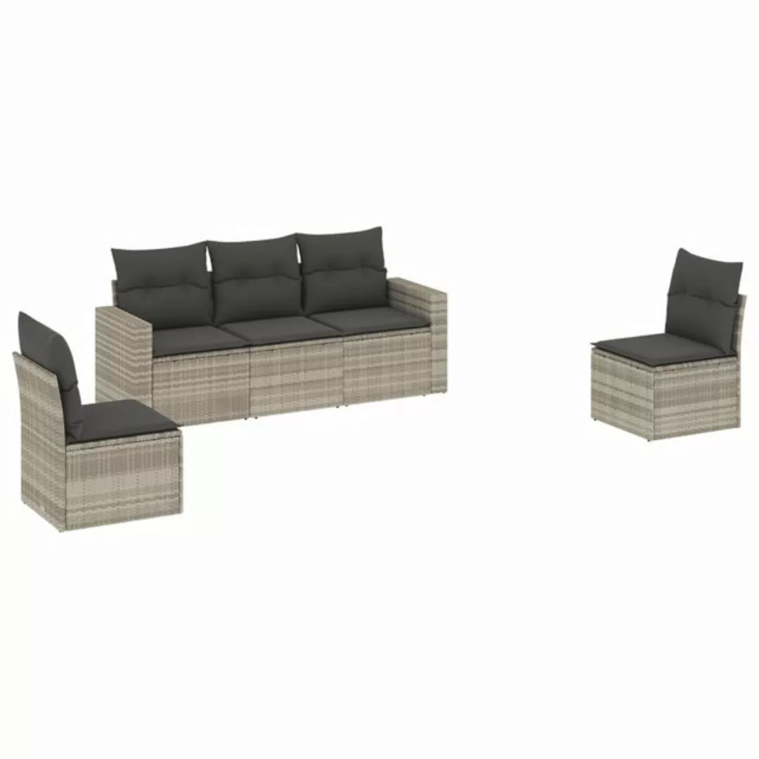 vidaXL Sofaelement 5-tlg. Garten-Sofagarnitur mit Kissen Hellgrau Poly Ratt günstig online kaufen