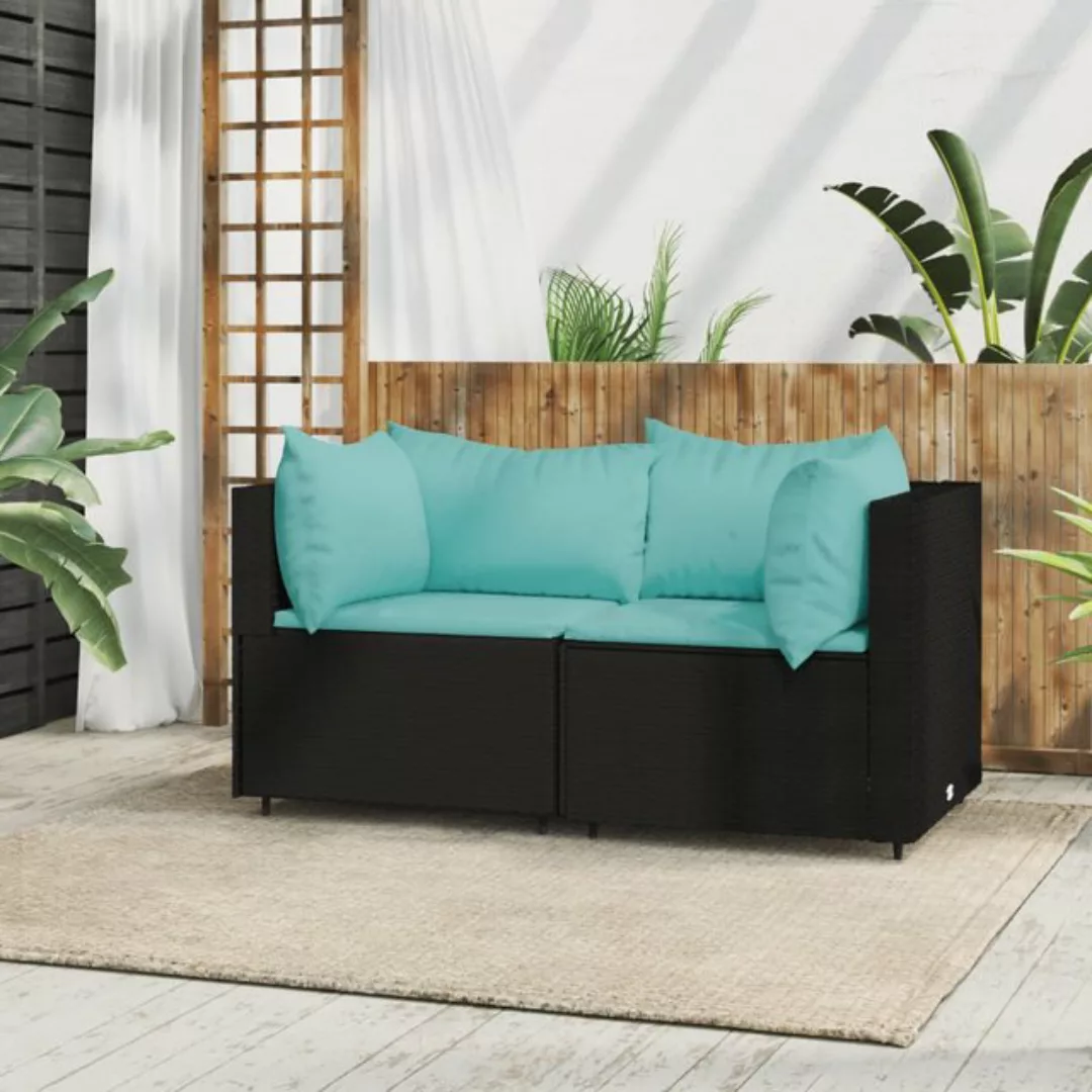 vidaXL Loungesofa Garten-Ecksofas mit Kissen 2 Stk. Schwarz Poly Rattan, 1 günstig online kaufen