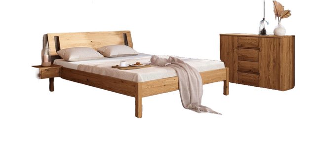 Natur24 Einzelbett Bett Bento 8 Wildeiche massiv 140x200 mit Holzkopfteil u günstig online kaufen