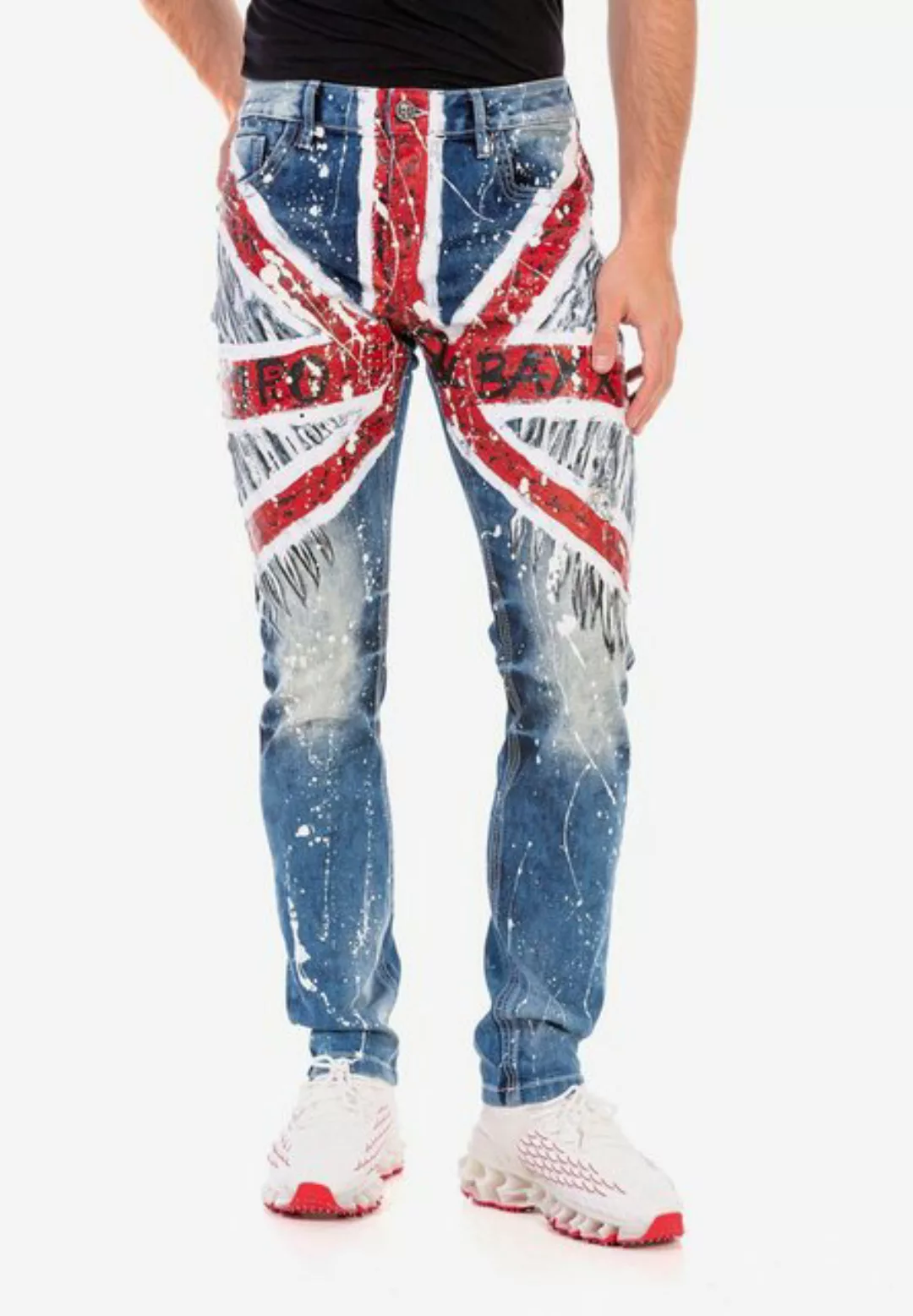 Cipo & Baxx Straight-Jeans in trendigem Flaggen-Design günstig online kaufen