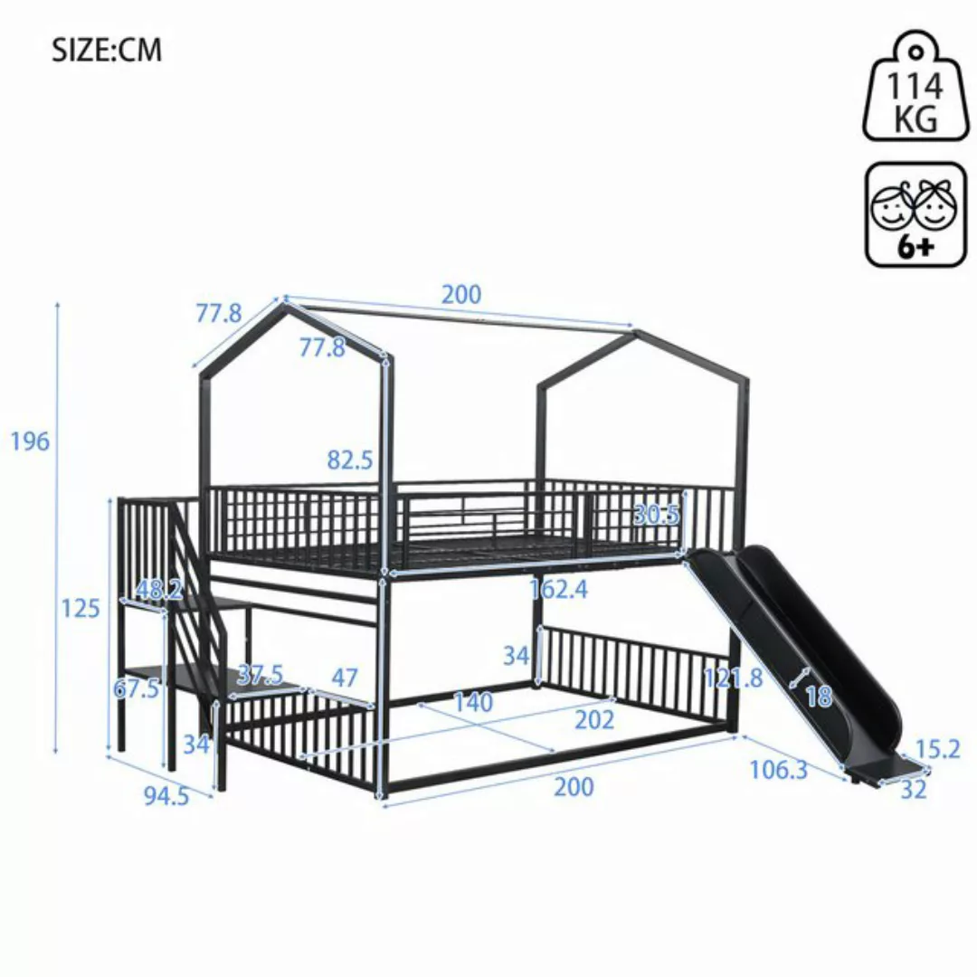 SeedWave Etagenbett Etagenbett für 2 Kinder mit Rutsche und Treppe, Hausdes günstig online kaufen