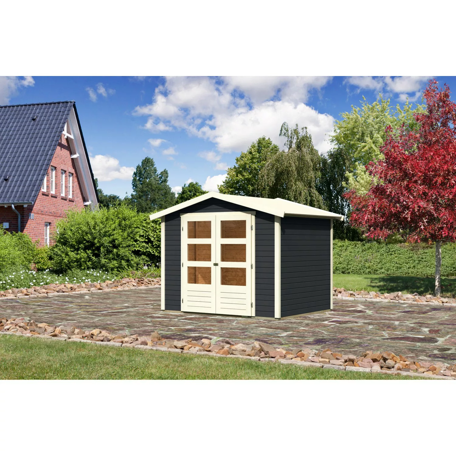 Karibu Gartenhaus/Gerätehaus Amberg 3 Anthrazit 246 cm x 186 cm günstig online kaufen