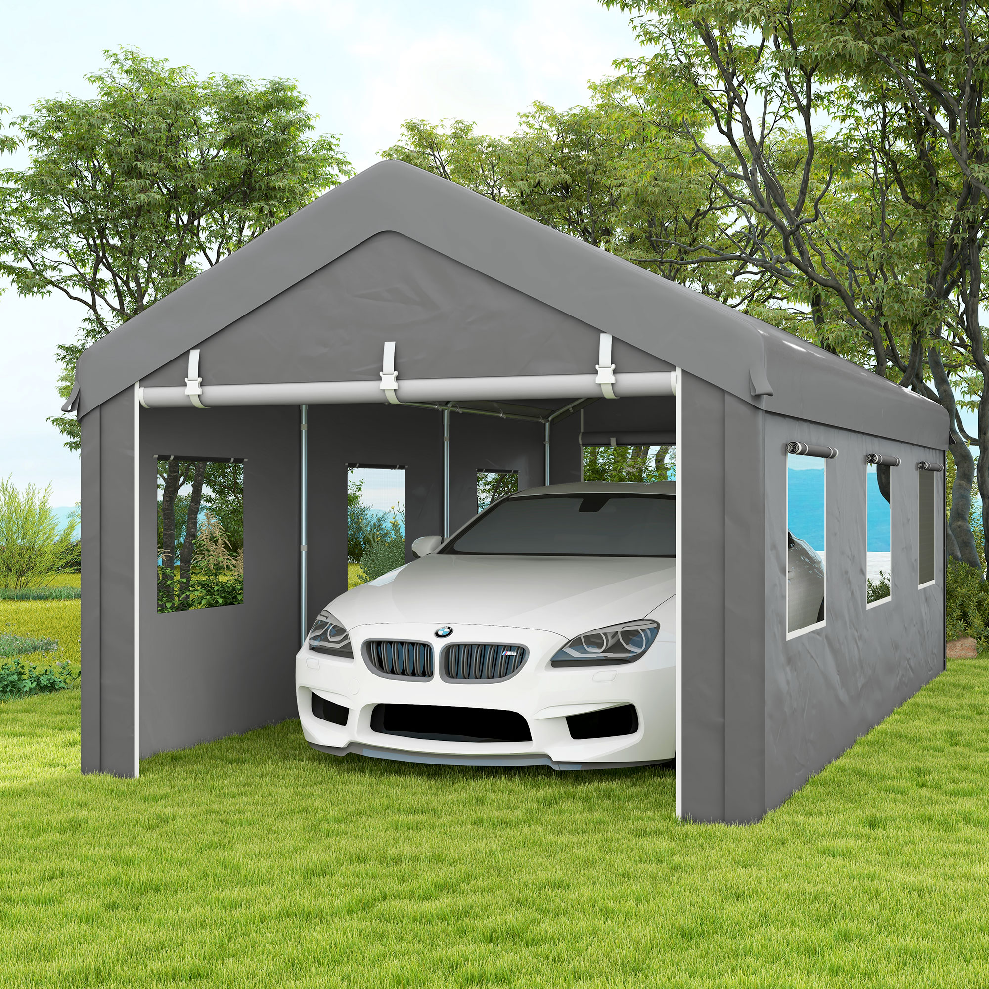 Outsunny Tente Garage Carport 6L x 2,95B x 2,78H m robustes feuerverzinktes günstig online kaufen