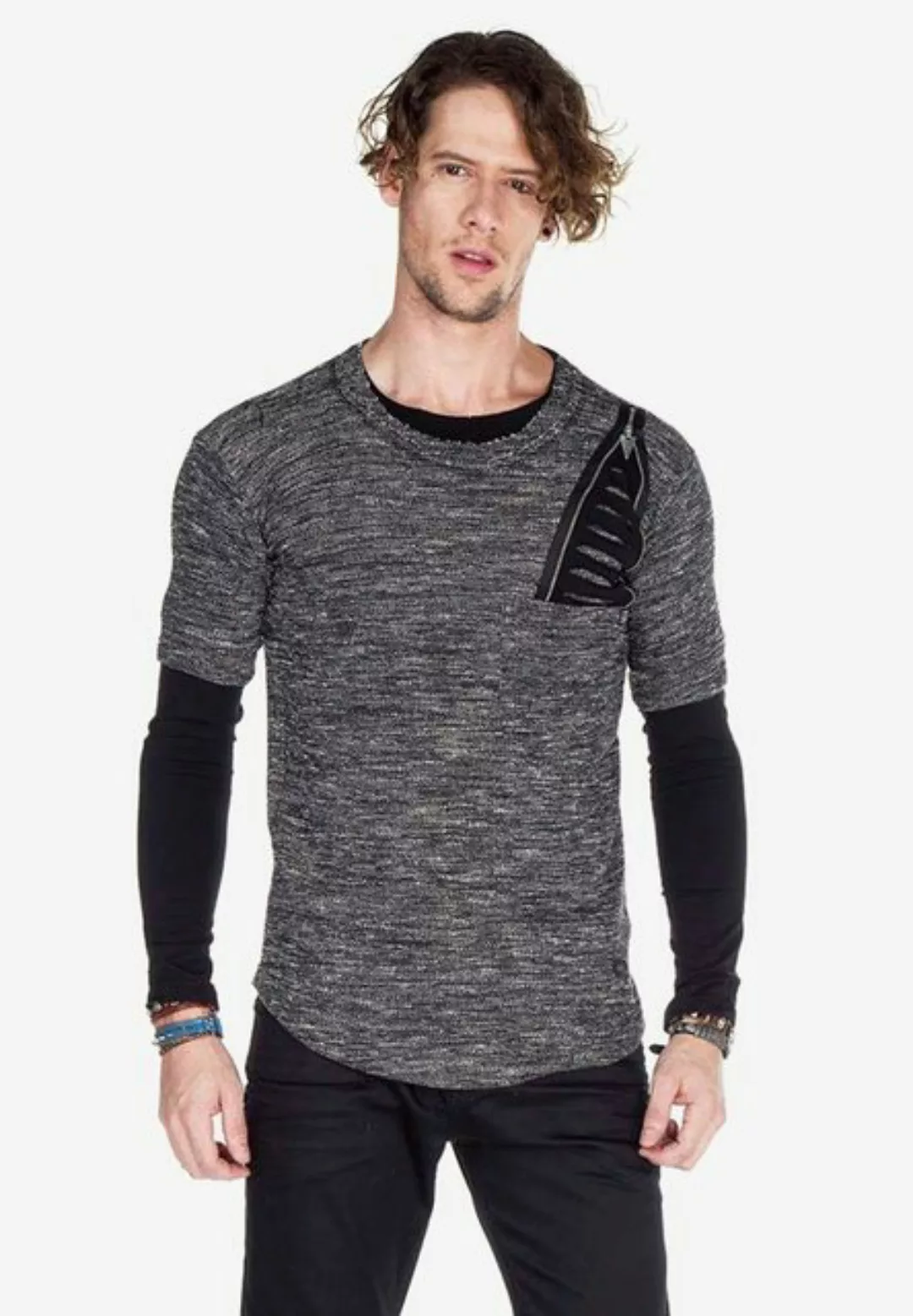 Cipo & Baxx Langarmshirt mit coolem Reißverschluss-Element günstig online kaufen