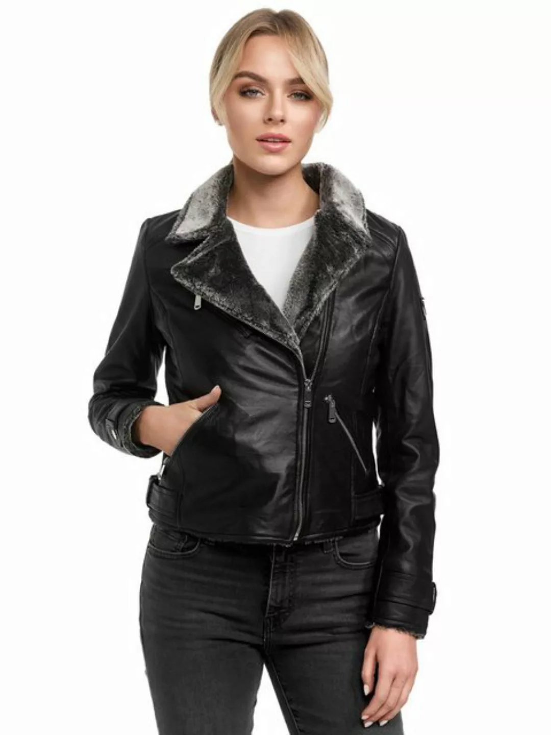 Tazzio Lederjacke F511 gefütterte Jacke mit coolen Zipper-Details & Reversk günstig online kaufen