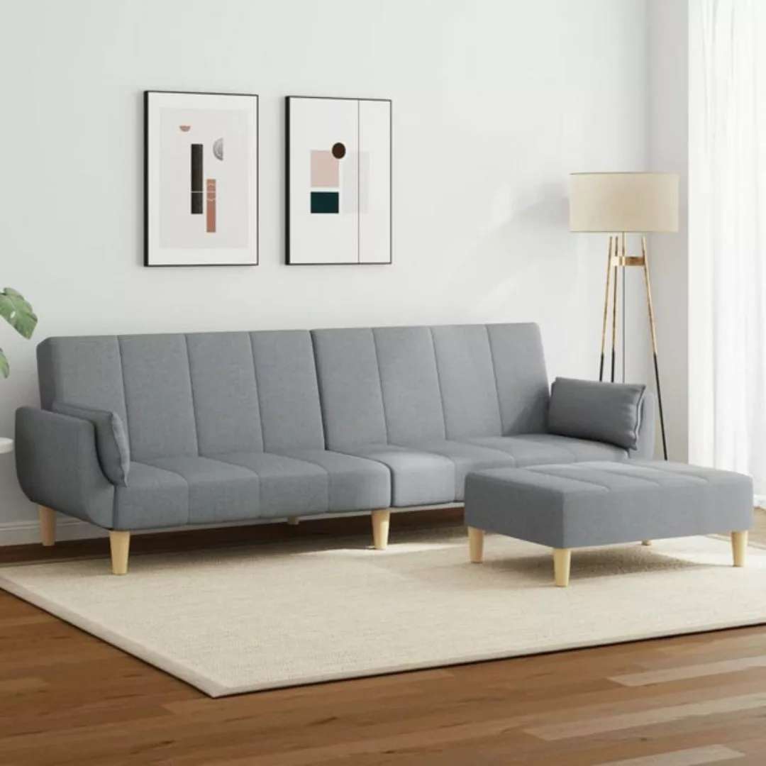 vidaXL Sofa Schlafsofa 2-Sitzer mit Fußhocker Stoff, Hellgrau günstig online kaufen