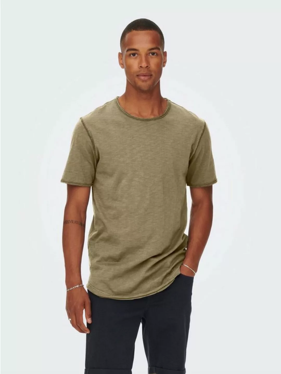 ONLY & SONS T-Shirt Langes Rundhals T-Shirt Einfarbiges Kurzarm Basic Shirt günstig online kaufen