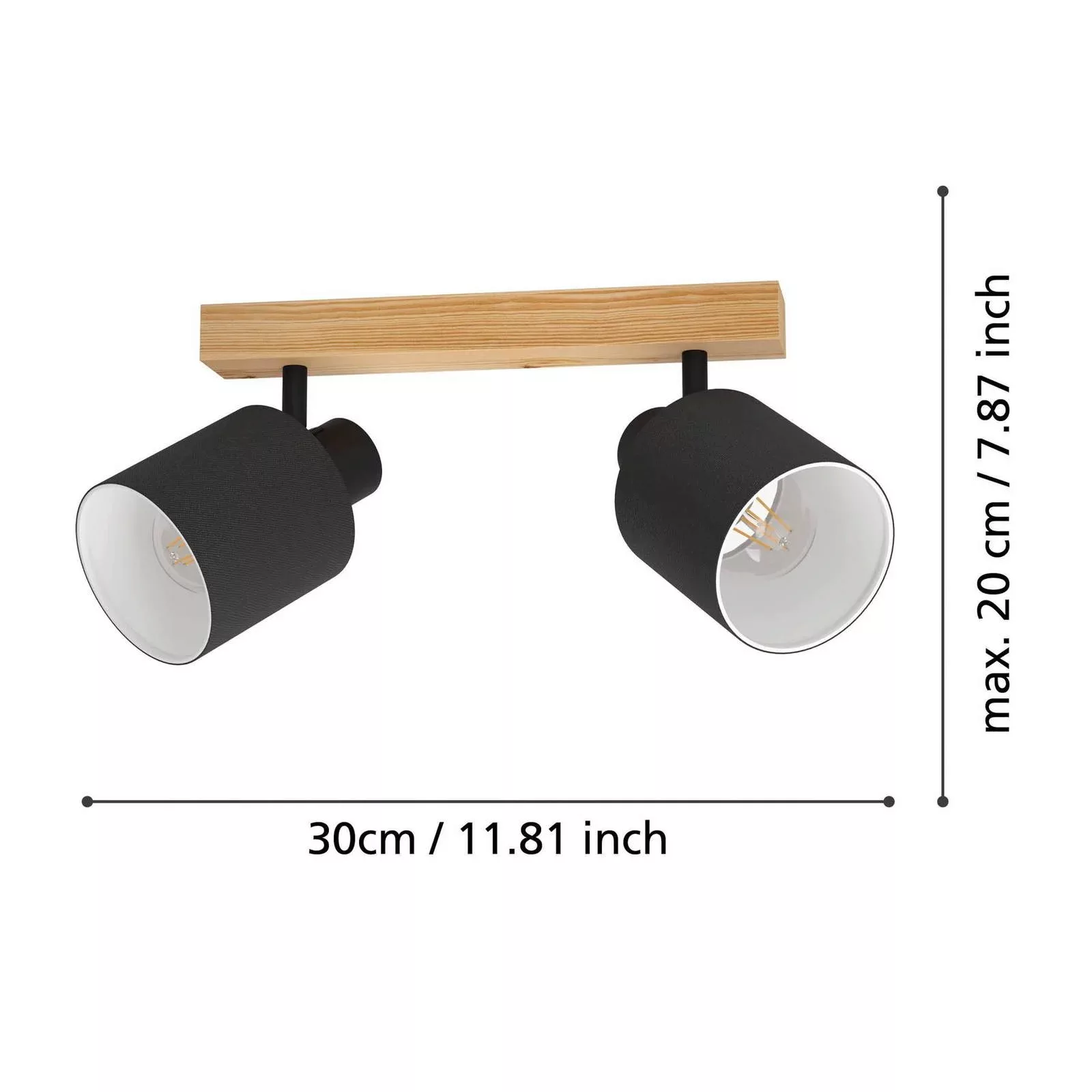 Deckenstrahler Batallas, Länge 30 cm, schwarz/holz, 2-flg. günstig online kaufen