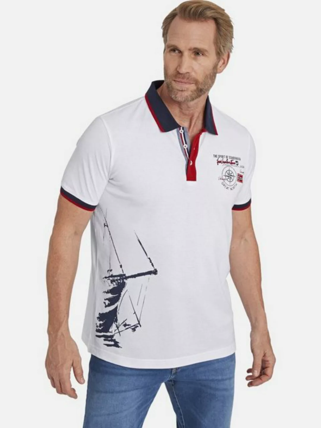 Jan Vanderstorm Poloshirt DILAN stylische Kontraste und Print günstig online kaufen