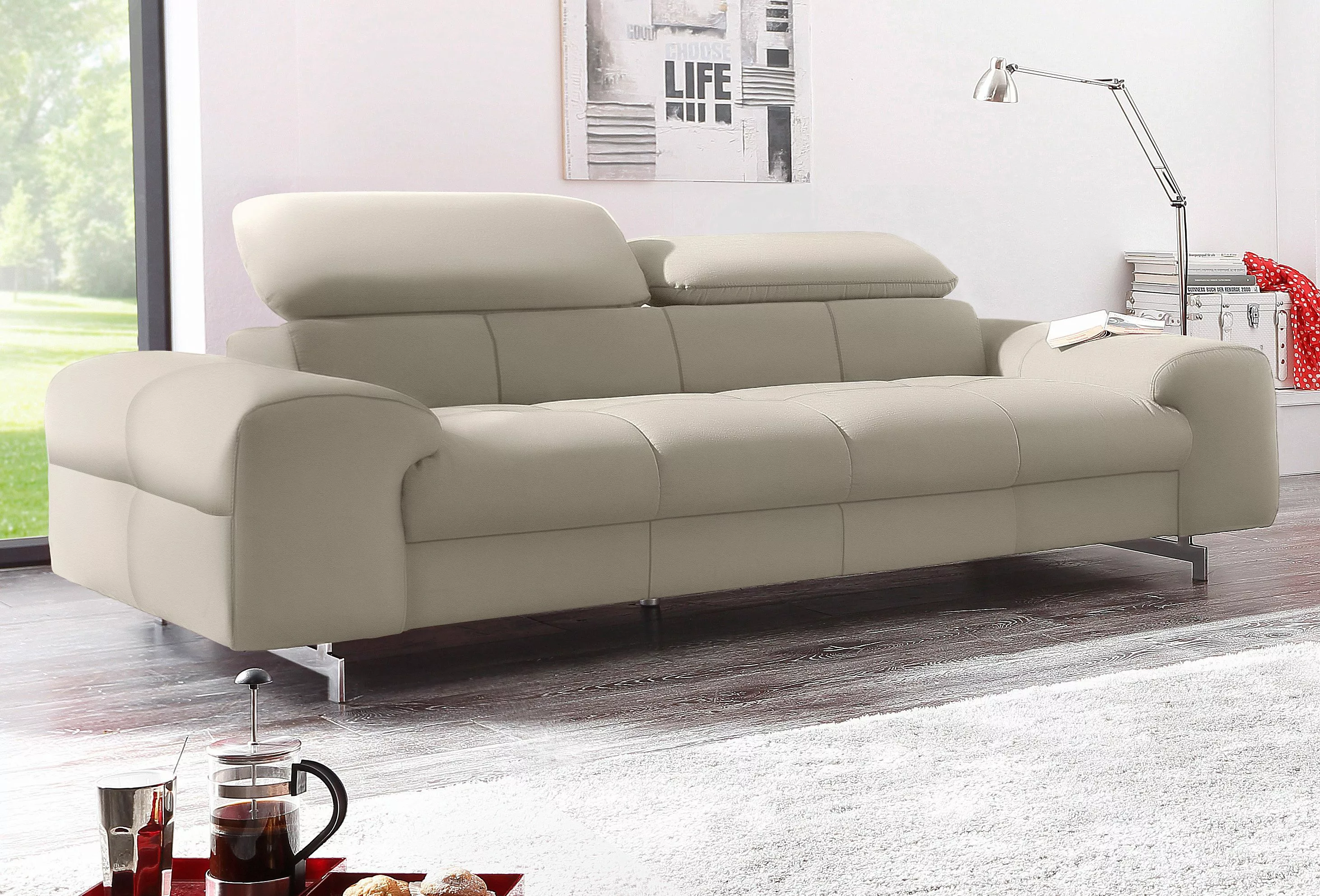 COTTA 3-Sitzer "Chef", Big-Sofa mit Kopfteilverstellung, edle Metallkufen günstig online kaufen