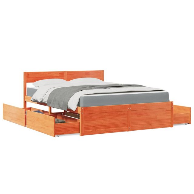 vidaXL Bett, Bett mit Schubladen und Matratze Wachsbraun 140x200 Massivholz günstig online kaufen