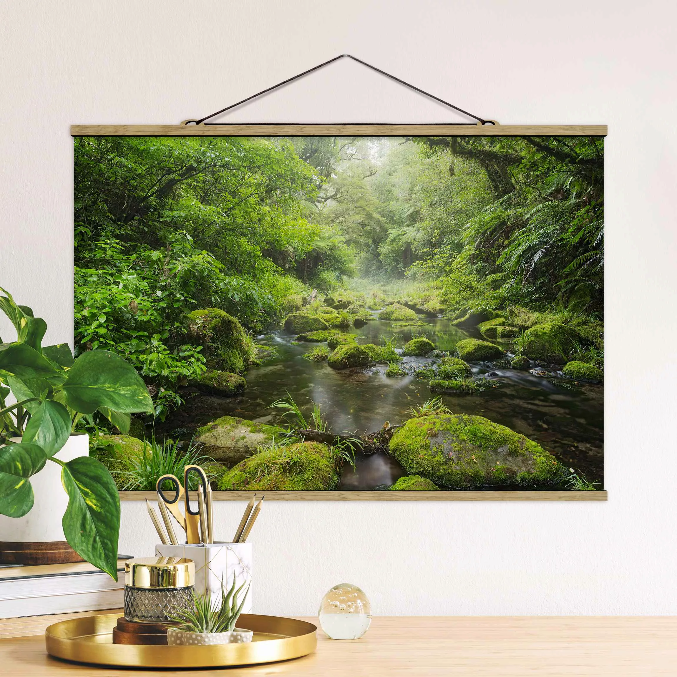 Stoffbild Wald mit Posterleisten - Querformat Bay of Plenty günstig online kaufen