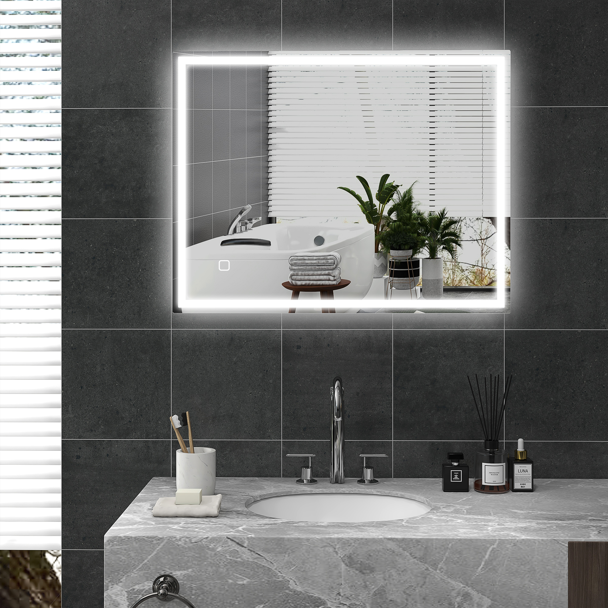 HOMCOM Badspiegel mit Beleuchtung 90x70 cm LED Spiegel Wandspiegel mit Memo günstig online kaufen