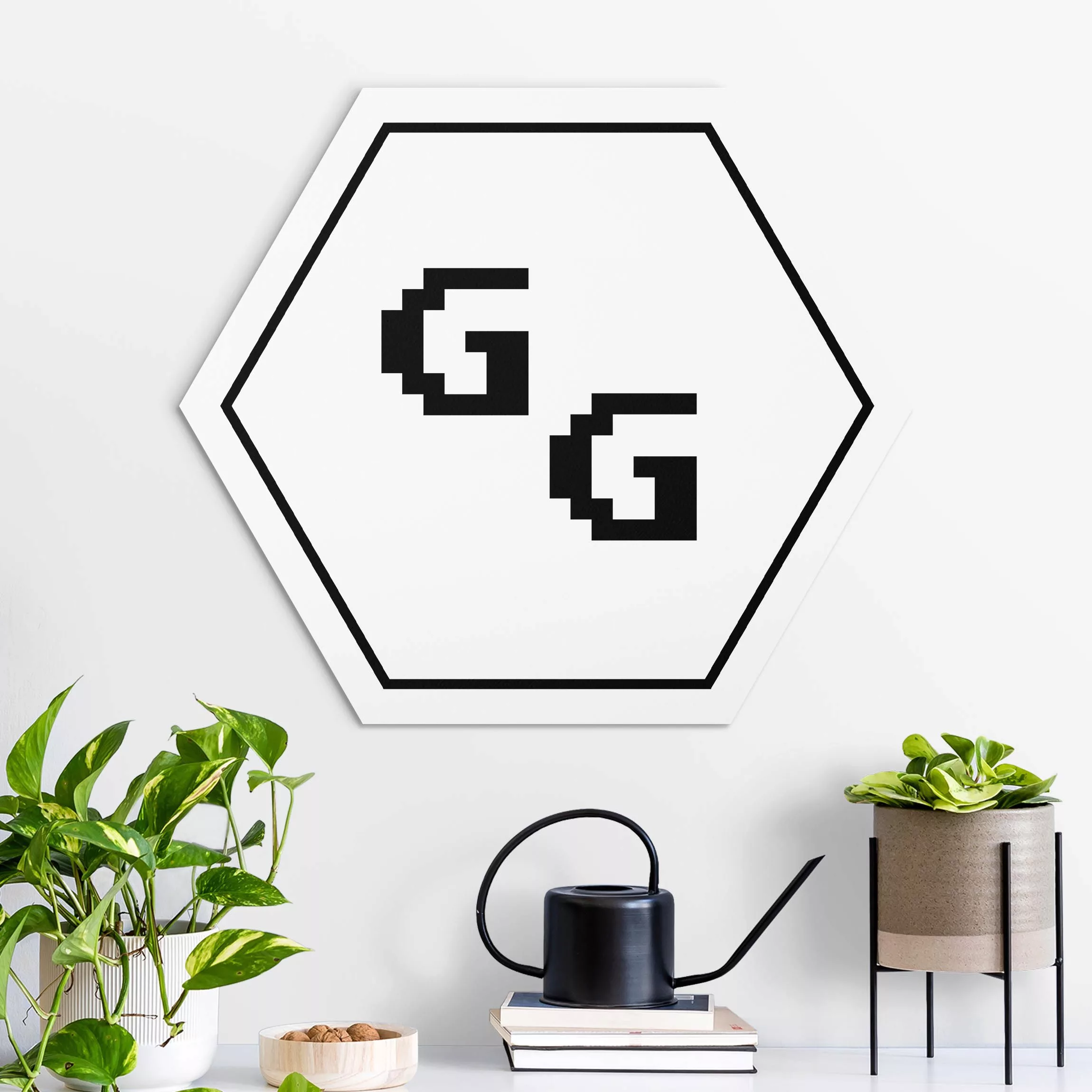 Hexagon-Alu-Dibond Bild Gaming Kürzel GG in Schwarz günstig online kaufen